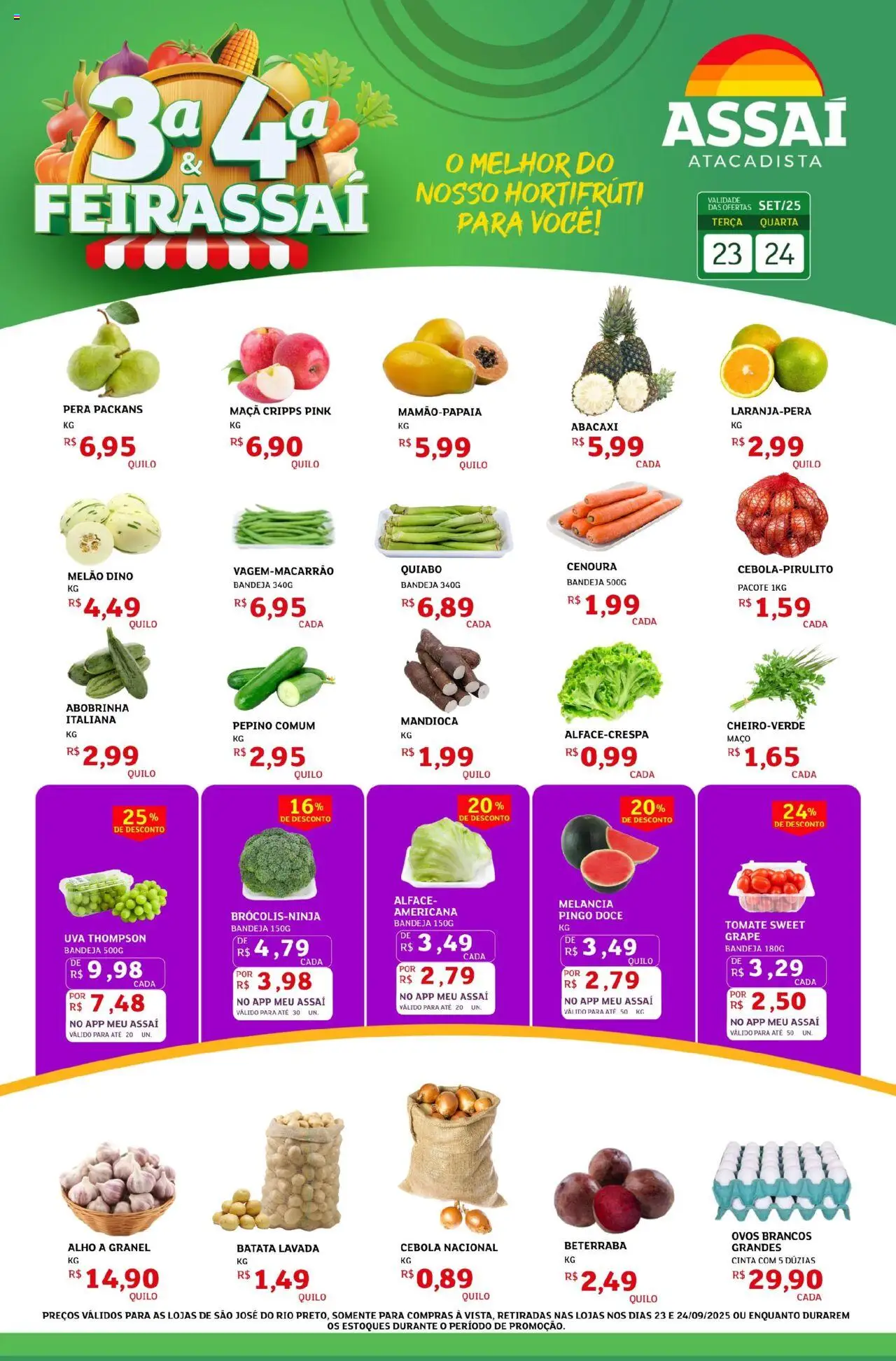 Assaí Atacadista Folheto - válido de 23.09.2025 | Página: 1 | Produtos: Cebola, Mandioca, Ovos, Alface