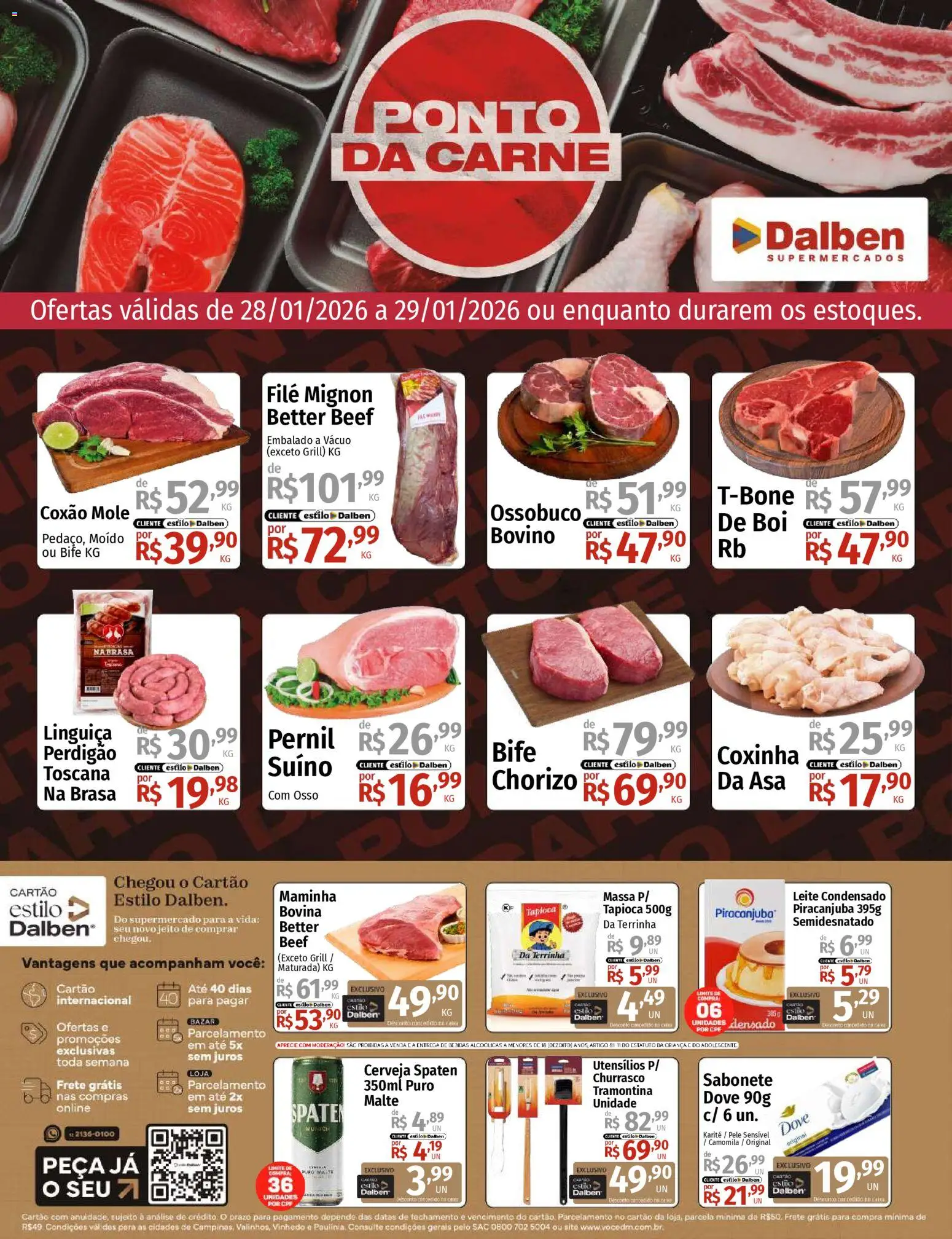 Supermercado Dalben Folheto - válido de 28.01.2026 | Página: 1 | Produtos: Pernil, Carne, Sabonete, Dove