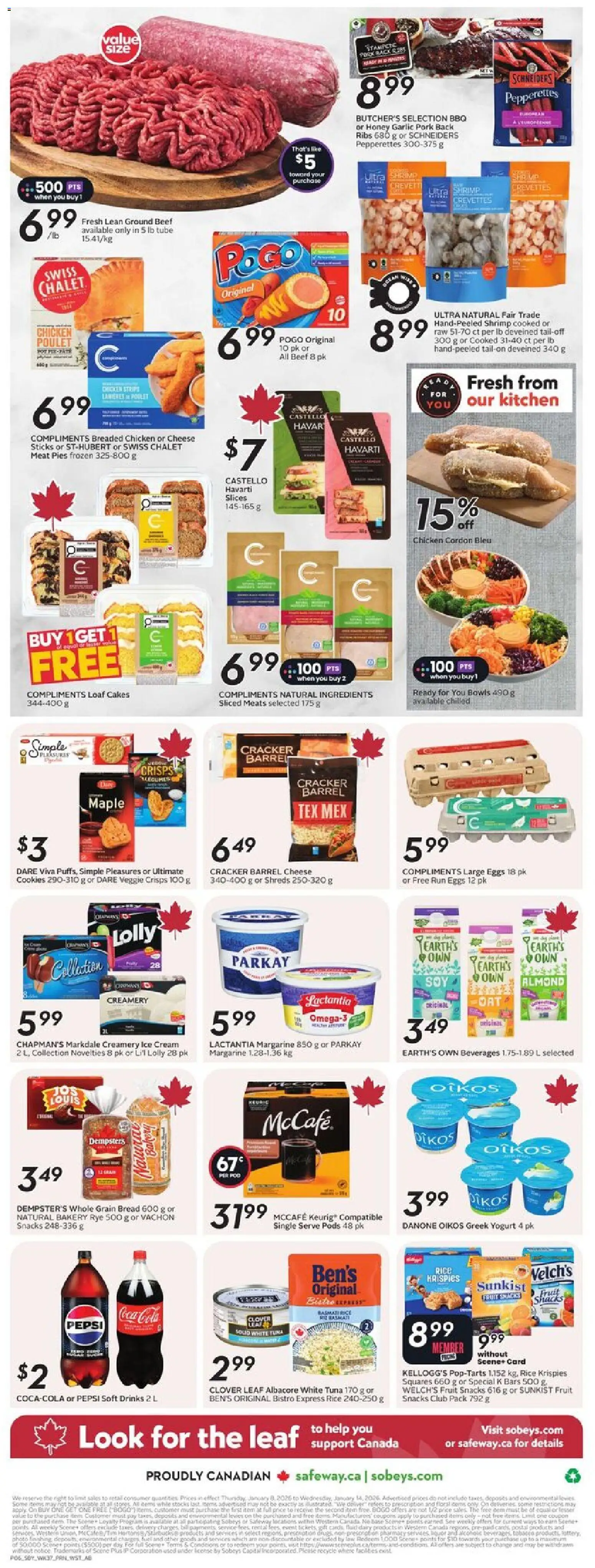 Safeway flyer valid from 08.01.2026 | Page: 4 | Products: Rice, Cookies, Cheese, Chicken
