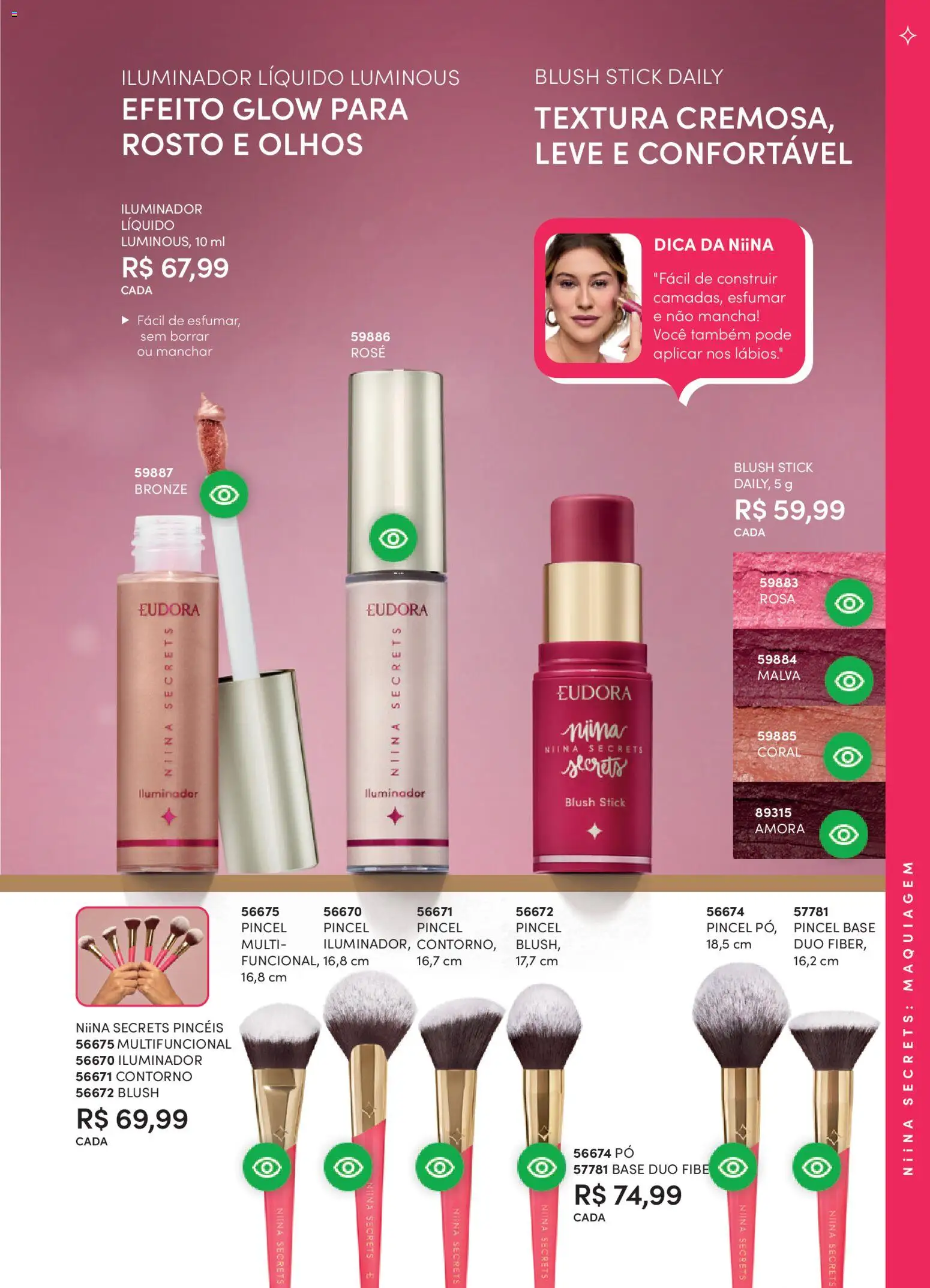 Eudora Folheto - válido de 17.12.2025 | Página: 98 | Produtos: Blush, Pincel, Multifuncional, Iluminador