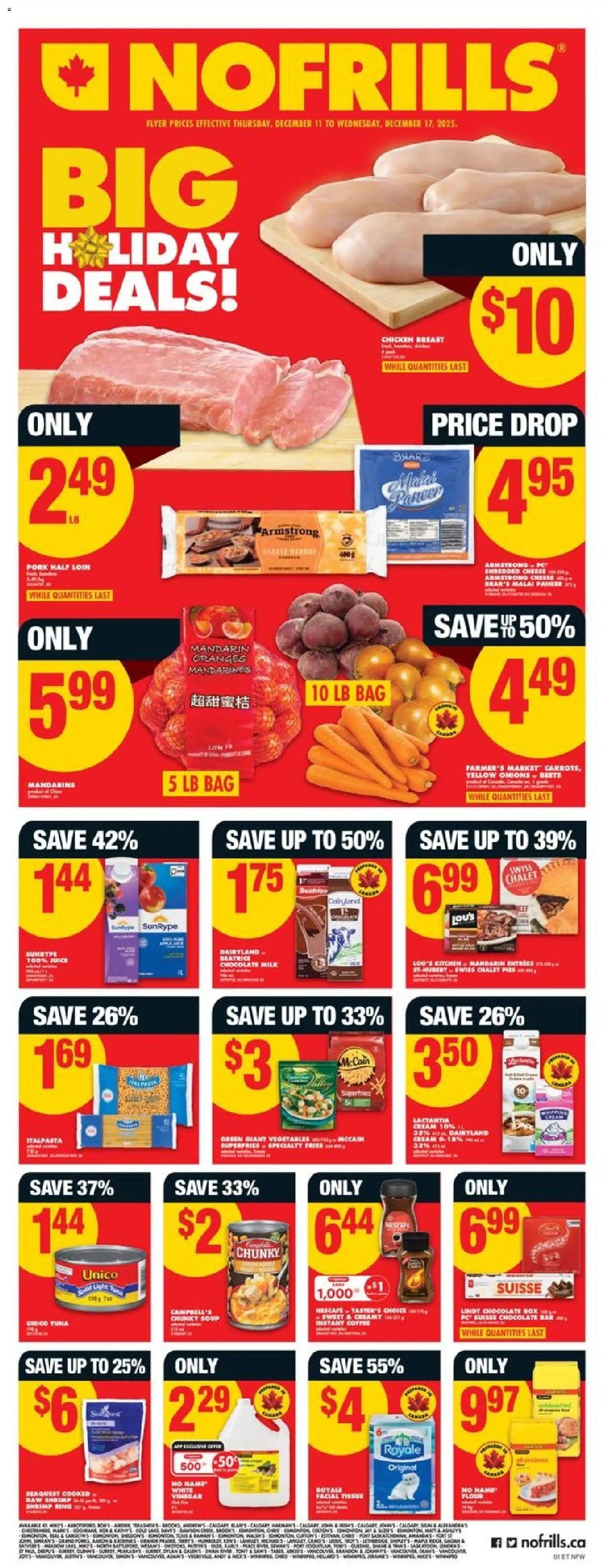 No Frills flyer valid from 11.12.2025 | Page: 1 | Products: Bag, Coffee, Juice, Pork