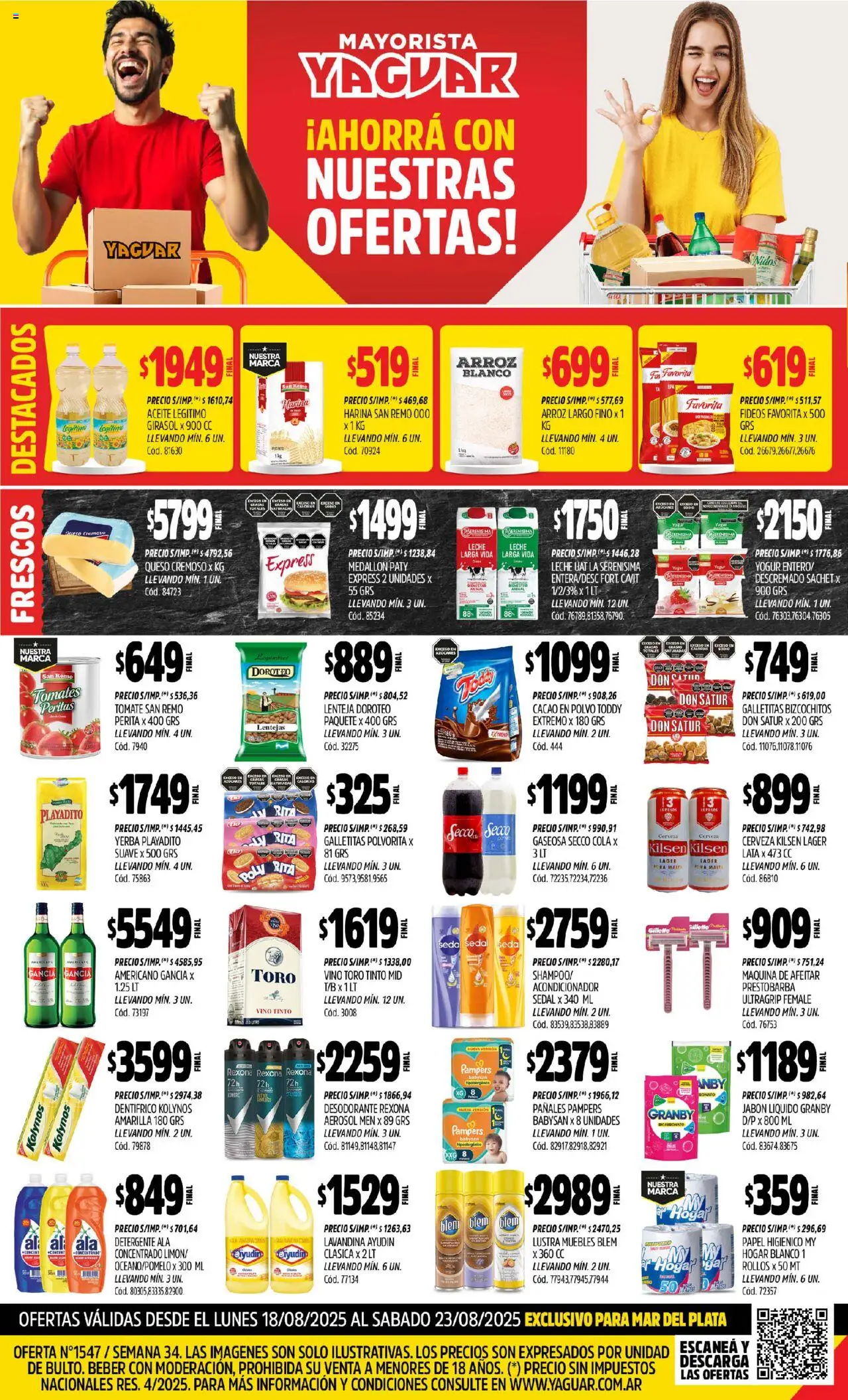 Yaguar - Mar del Plata │ válido desde el 18.08.2025 | Página: 1 | Productos: Yerba, Aceite, Queso, Cerveza