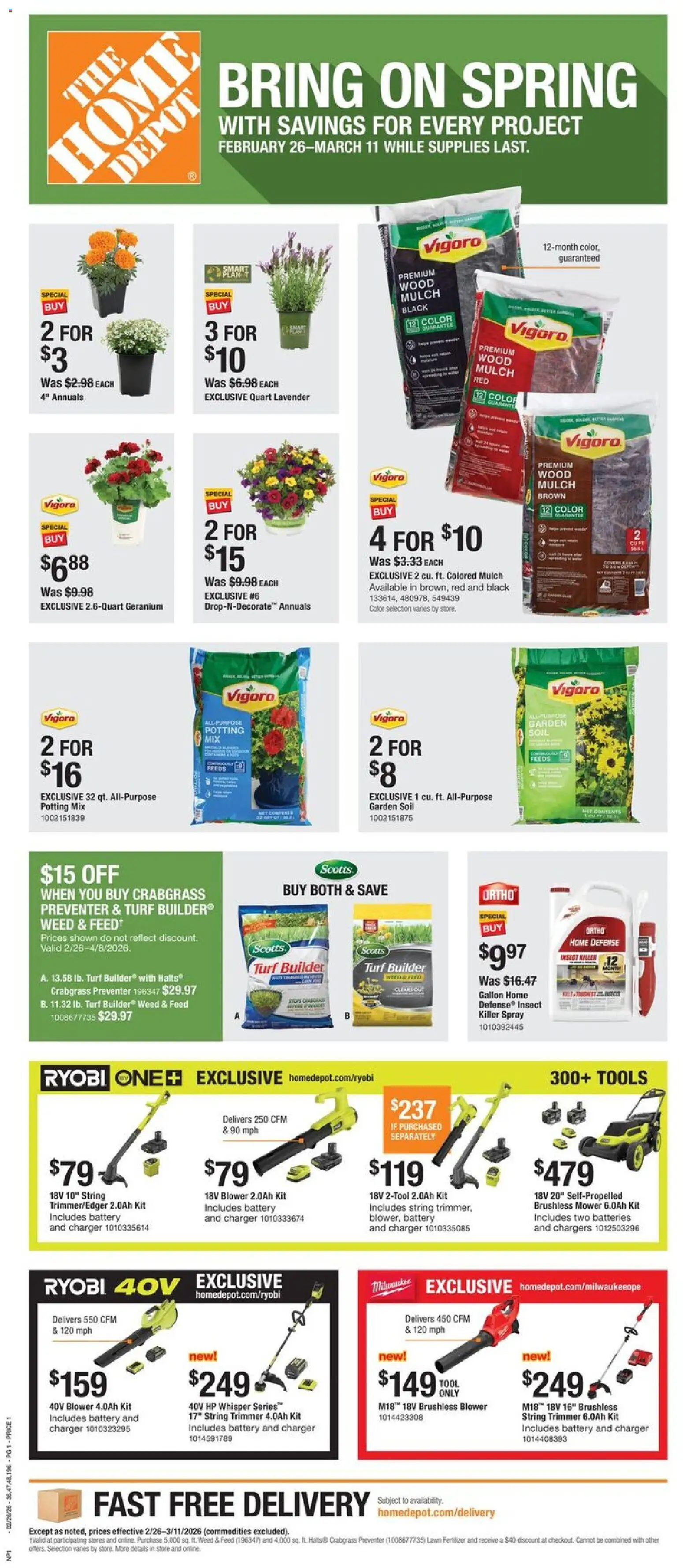 Home Depot Local Ad - CA - valid from 26.02.2026 | Page: 1 | Products: Trimmer, Mower, Battery, Charger