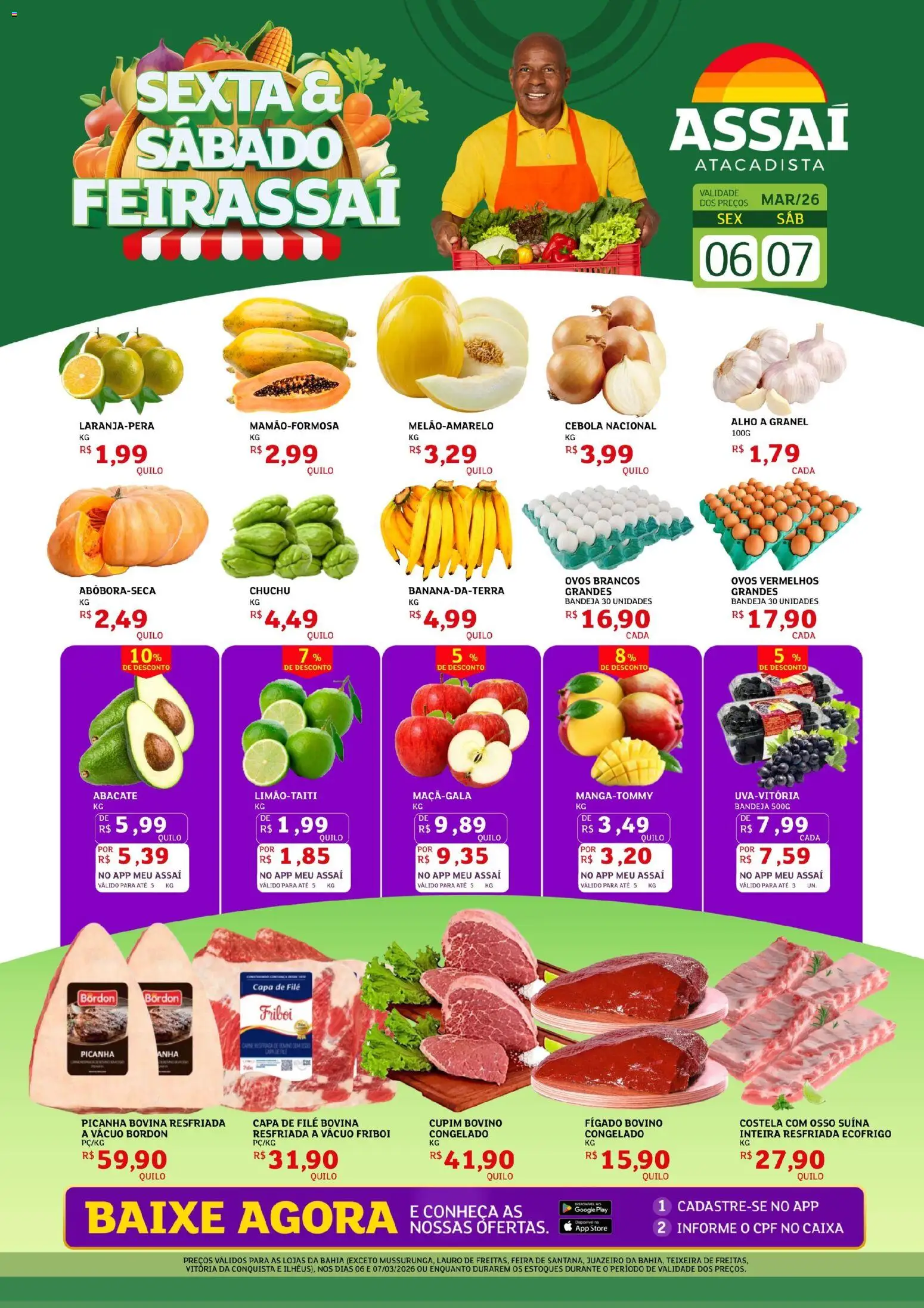Assaí Atacadista Folheto - válido de 06.03.2026 | Página: 1 | Produtos: Chuchu, Picanha, Ovos, Bandeja