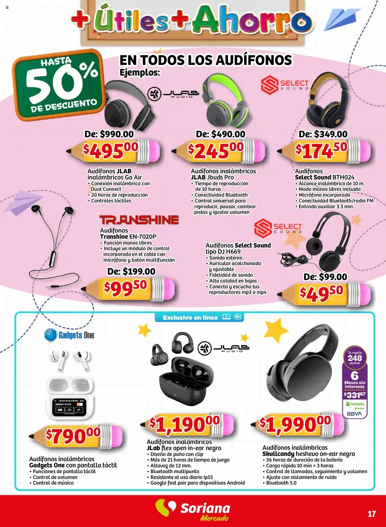 Nuevas ofertas de Soriana válidas en toda la República Mexicana desde el 14.08.2025. ¡Encuentra las mejores ofertas en Soriana - Más Útiles más Ahorro Mercado Nacional! | Página: 17 | Productos: Audio, Mp3, Micrófono, Batería