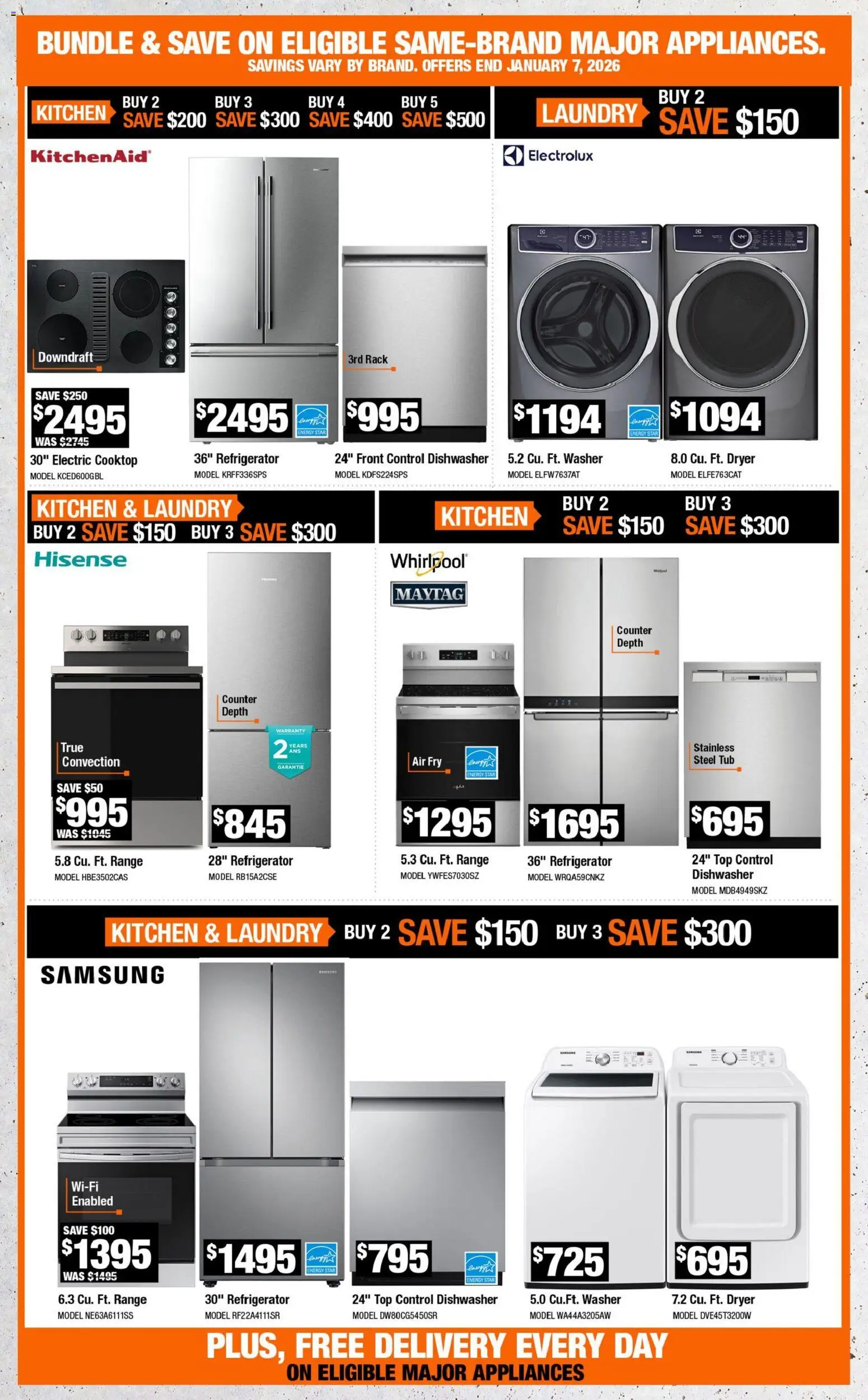 Home Depot flyer valid from 01.01.2026 | Page: 5 | Products: Refrigerator, Dryer, Dishwasher
