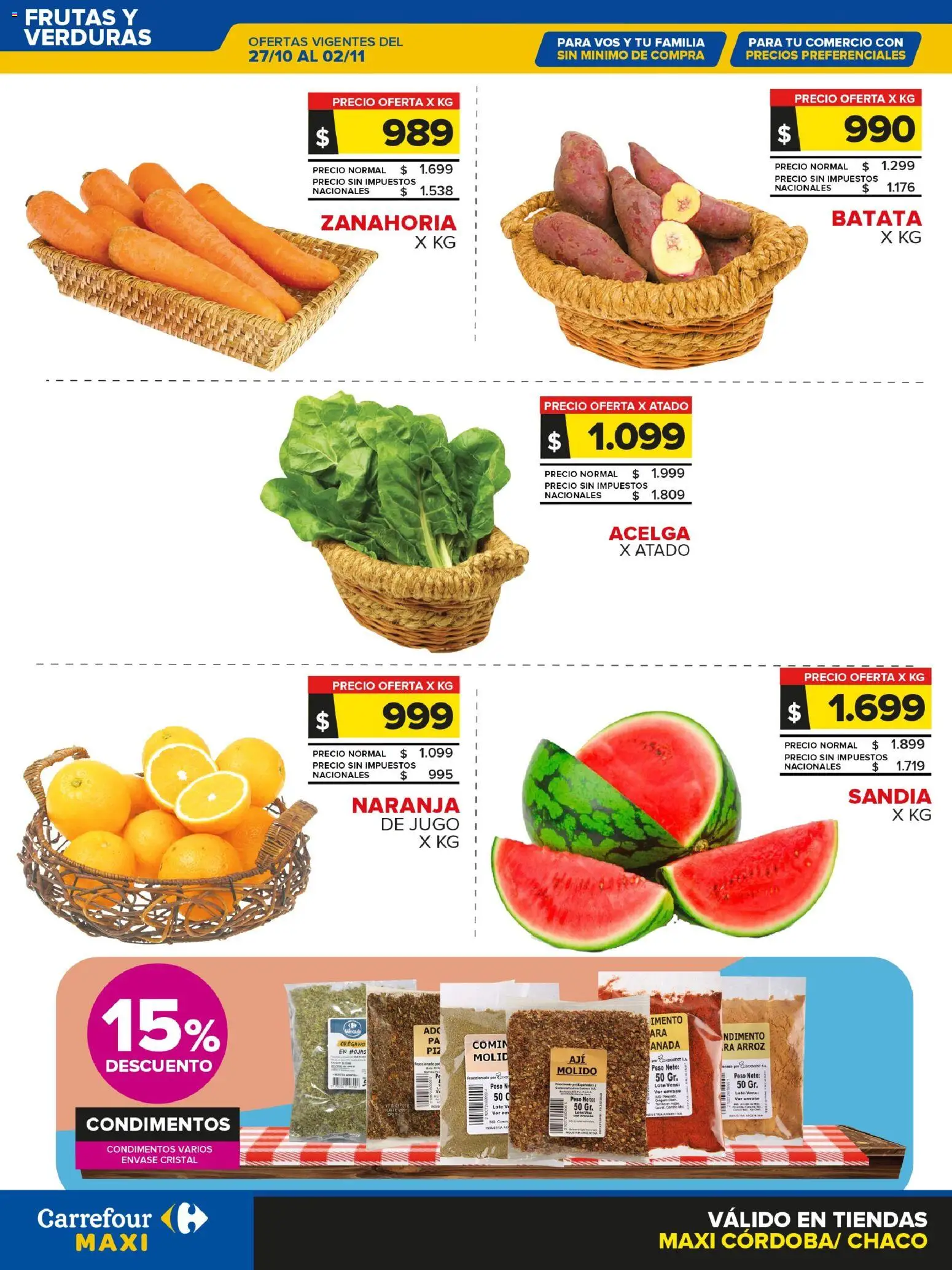 Carrefour ofertas - Cordoba │ válido desde el 27.10.2025 | Página: 1 | Productos: Peso, Acelga, Sandía, Orégano