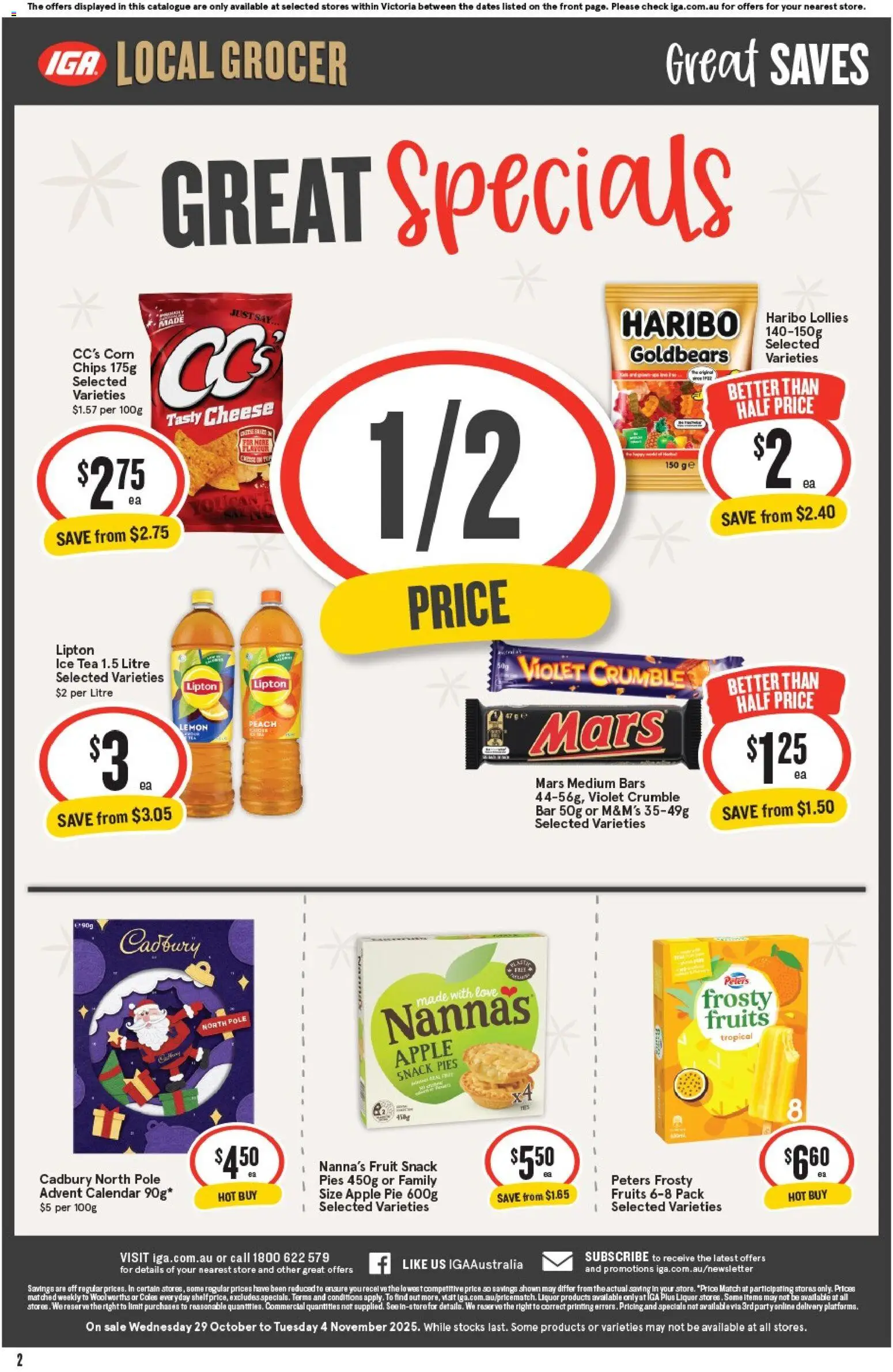 IGA catalogue - valid from 29.10.2025 | Page: 8 | Products: Chips, Fruits, Peach, Pies