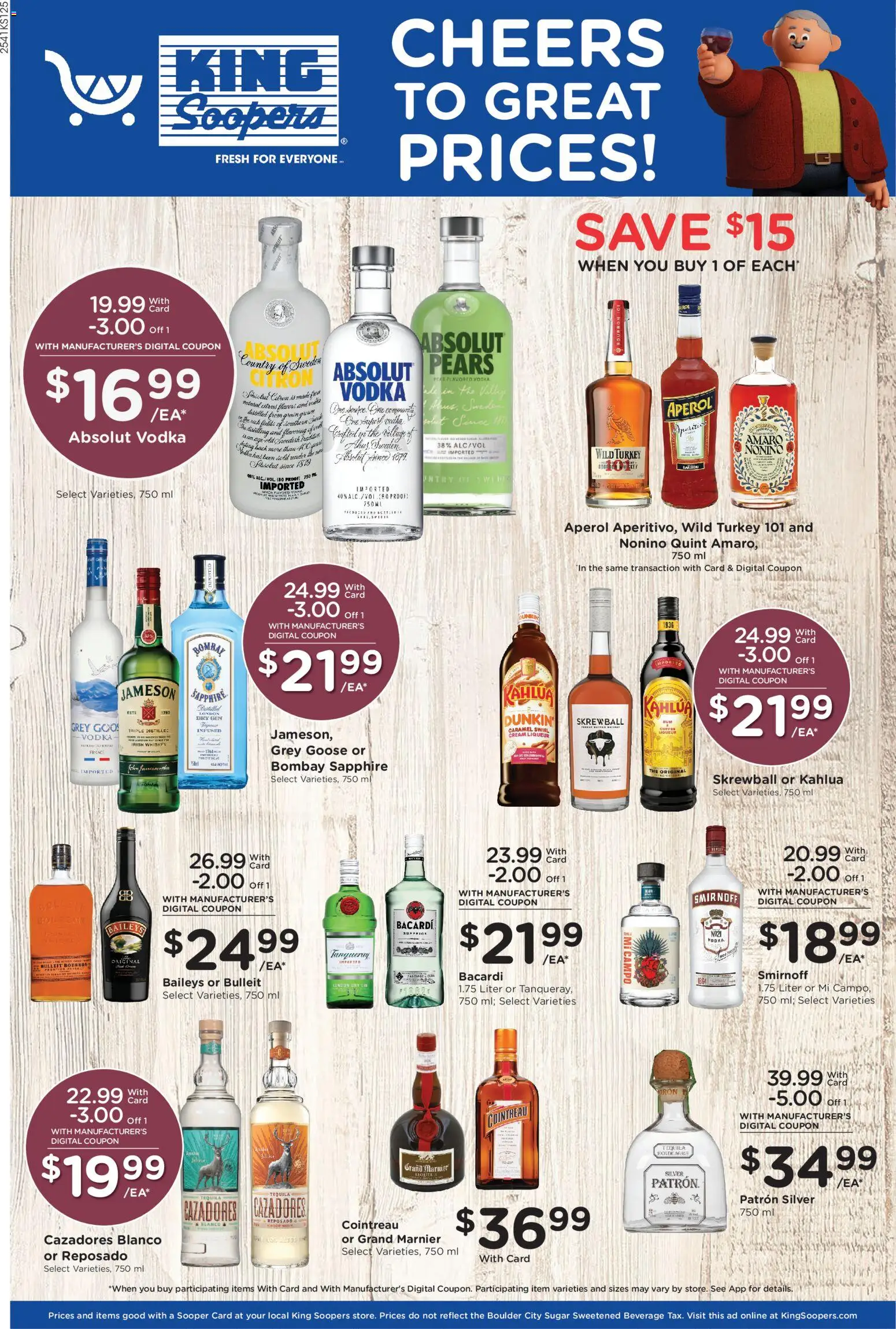 King Soopers Adult Beverage - valid from 12.11.2025 | Page: 1 | Products: Bourbon, Gin, Whiskey, Sugar