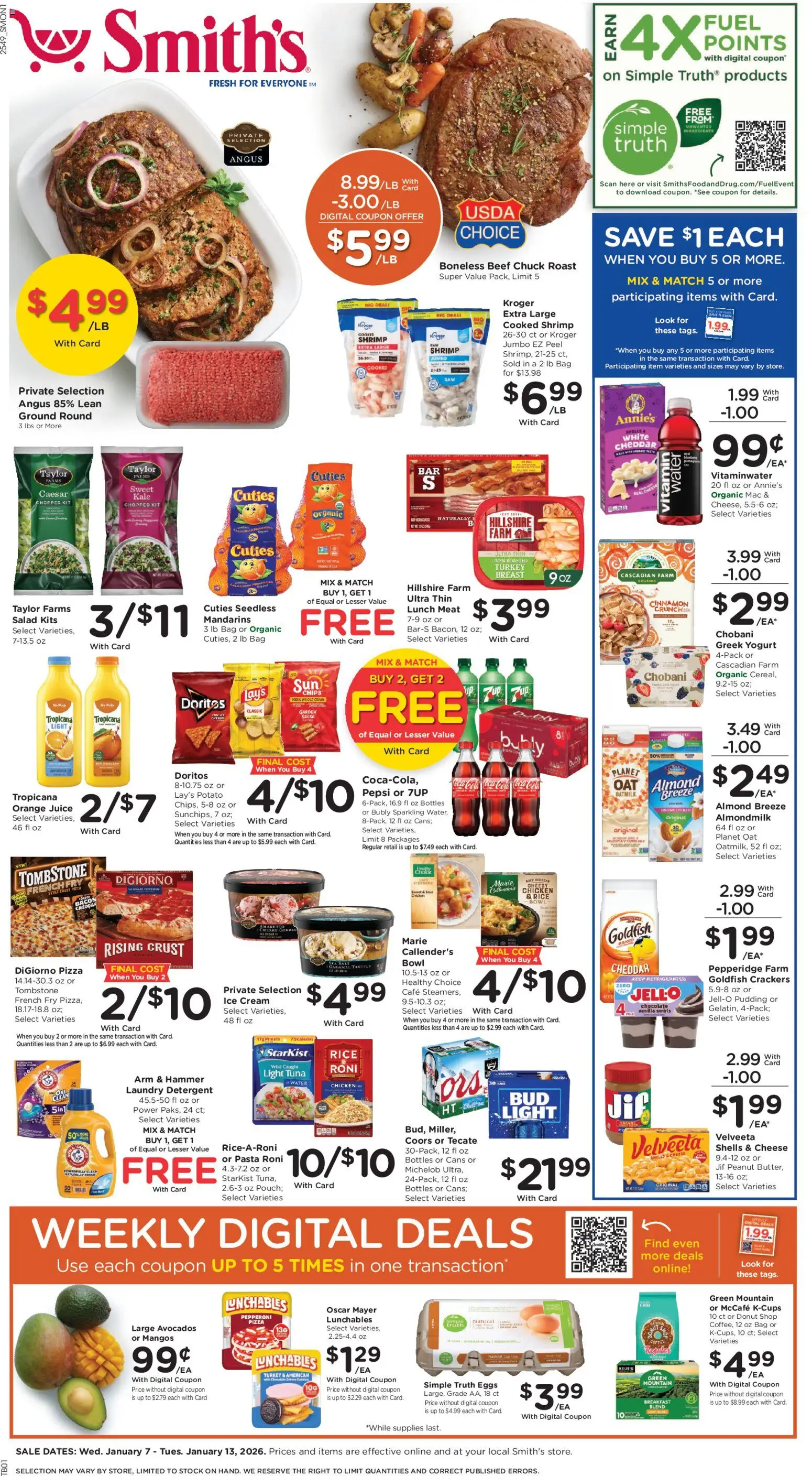 Smith's Weekly Ad - valid from 07.01.2026 | Page: 1 | Products: Yogurt, Ice cream, Salad, Water