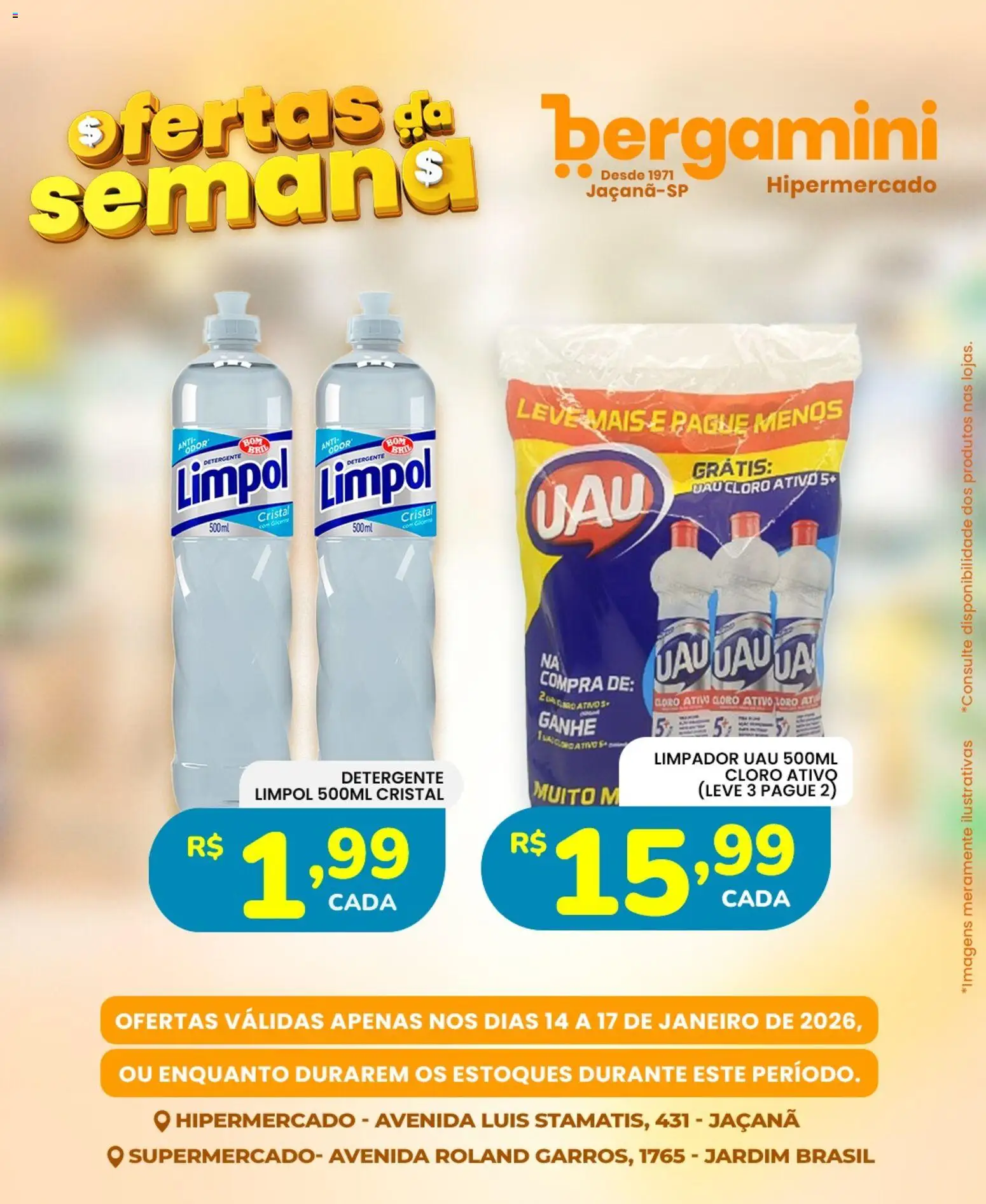 Supermercado Bergamini Folheto - válido de 14.01.2026 | Página: 9 | Produtos: Cloro, Detergente