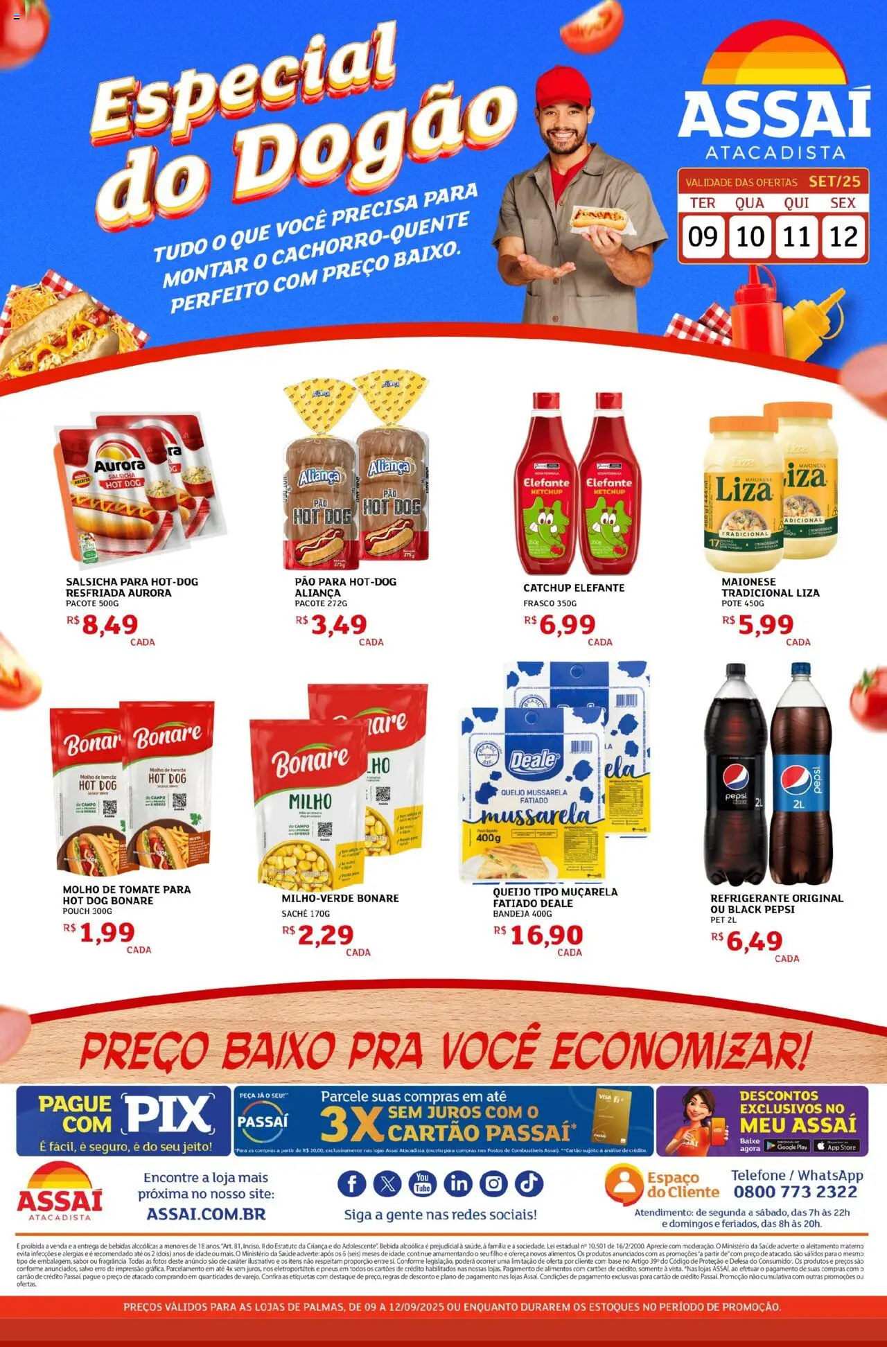 Assaí Atacadista Folheto - válido de 09.09.2025 | Página: 1 | Produtos: Salsicha, Pão, Base, Refrigerante