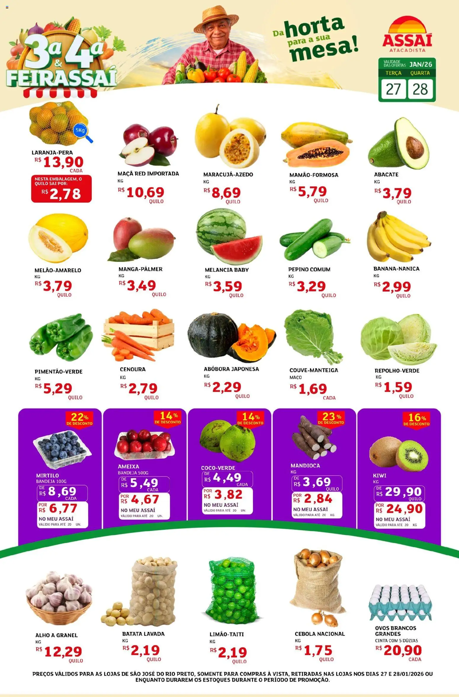 Assaí Atacadista Folheto - válido de 27.01.2026 | Página: 1 | Produtos: Melancia, Mesa, Cenoura, Batata