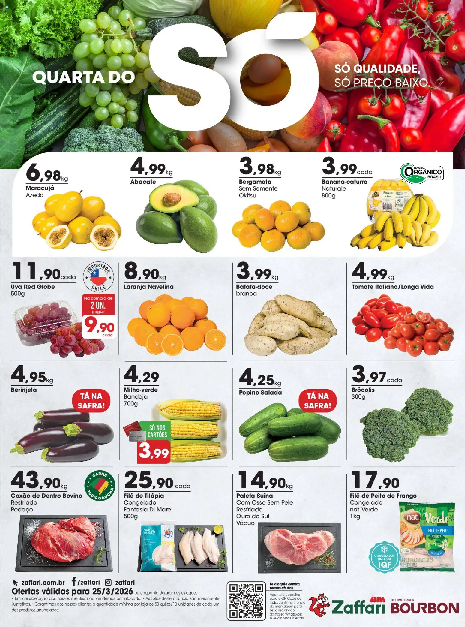 Zaffari Folheto - válido de 25.03.2026 | Página: 1 | Produtos: Bourbon, Salada, Bandeja, Peito de frango