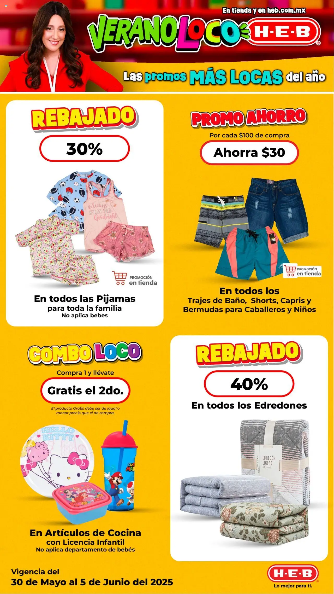 Nuevas ofertas de H-E-B válidas en toda la República Mexicana desde el 30.05.2025. ¡Encuentra las mejores ofertas en H-E-B folleto Verano Loco ! | Página: 9 | Productos: Bermudas, Cocina