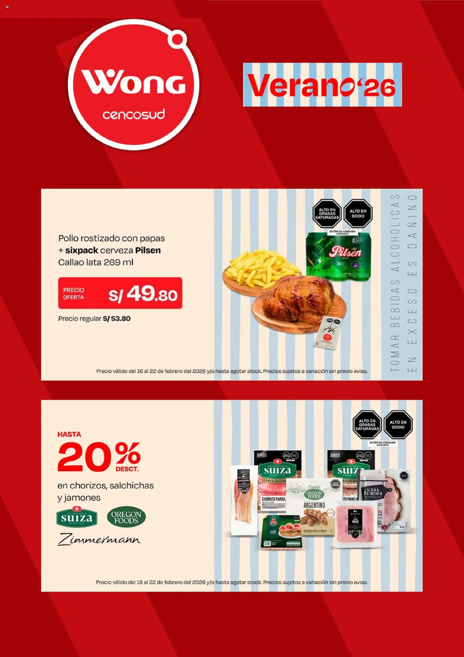 Catálogo Wong válido desde 16.02.2026 | Página: 6 | Productos: Cerveza, Papas