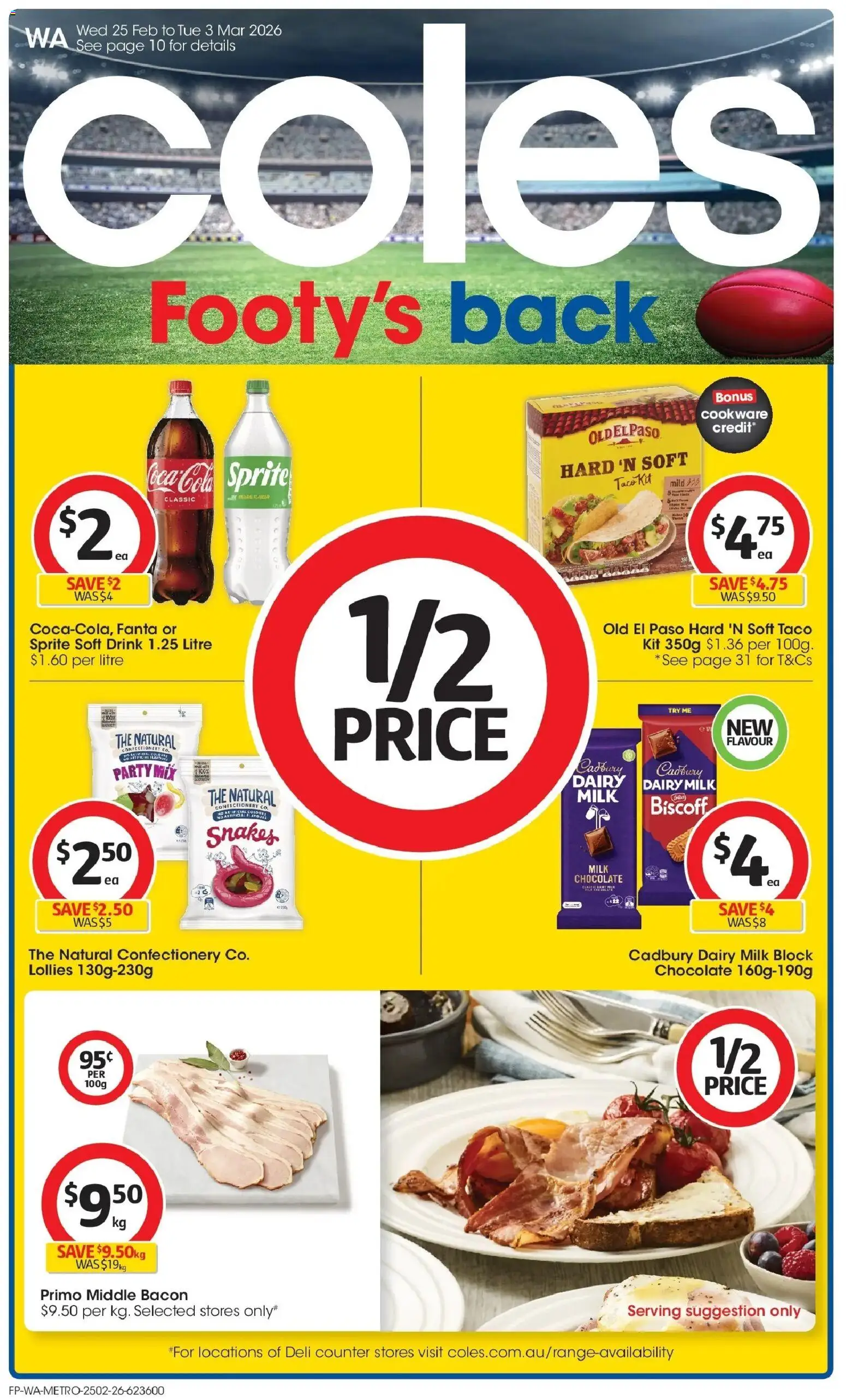 Coles catalogue - valid from 25.02.2026 | Page: 1 | Products: Bacon, Milk, Dairy, Lollies