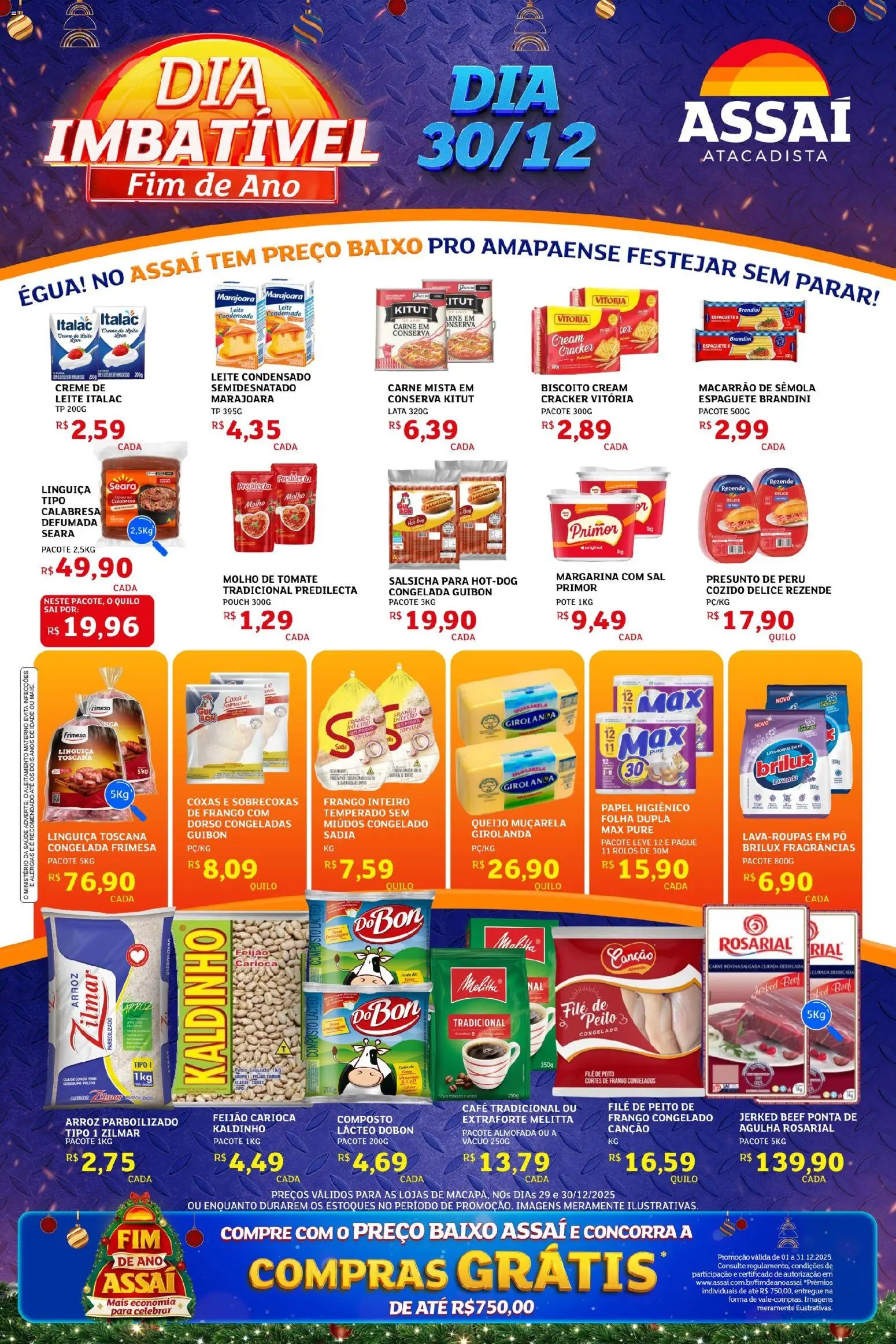 Assaí Atacadista Folheto - válido de 29.12.2025 | Página: 1 | Produtos: Leite, Creme de leite, Papel higiênico, Margarina