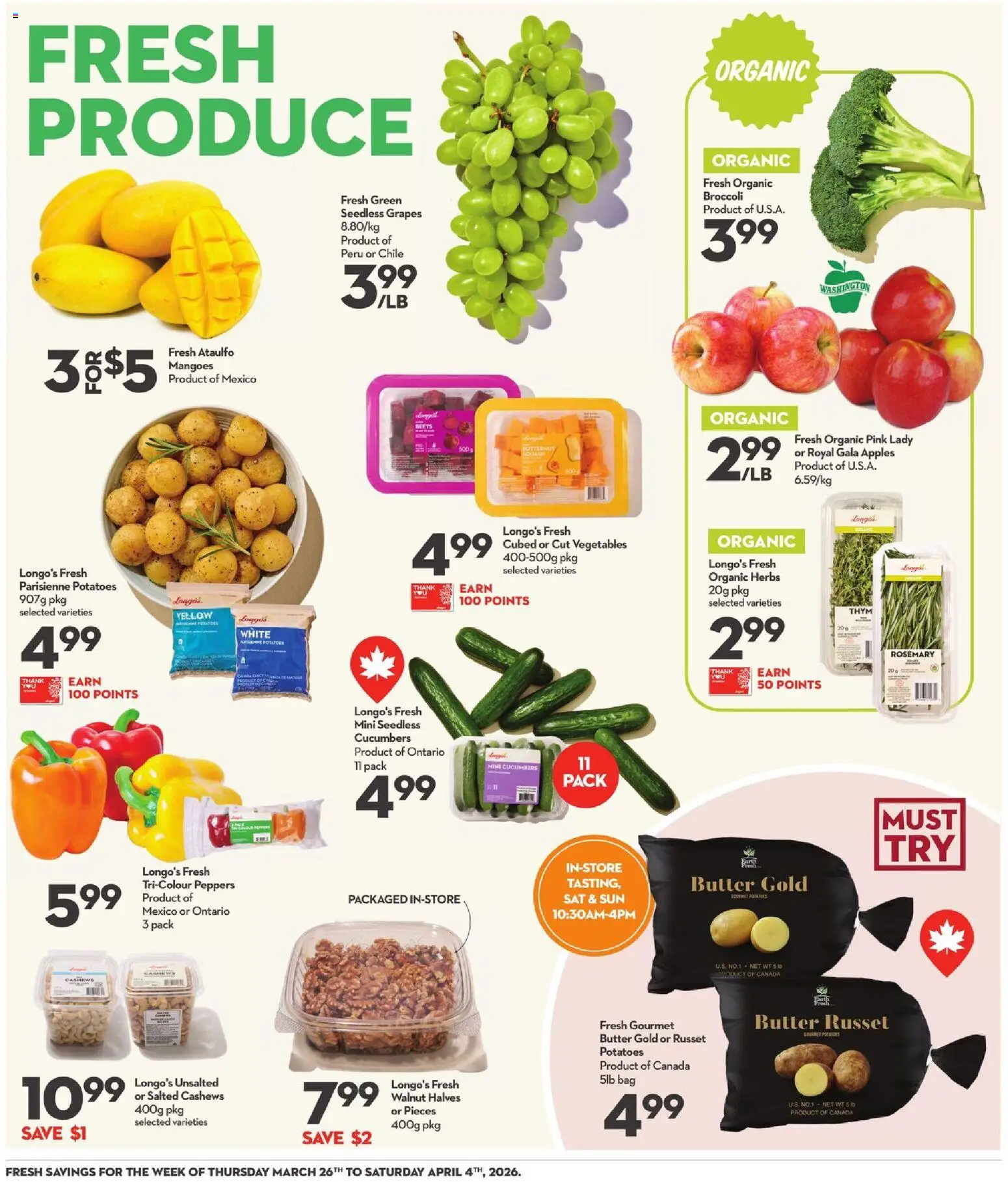 Longo's flyer valid from 26.03.2026 | Page: 5 | Products: Cucumbers, Bag, Butter, Apples