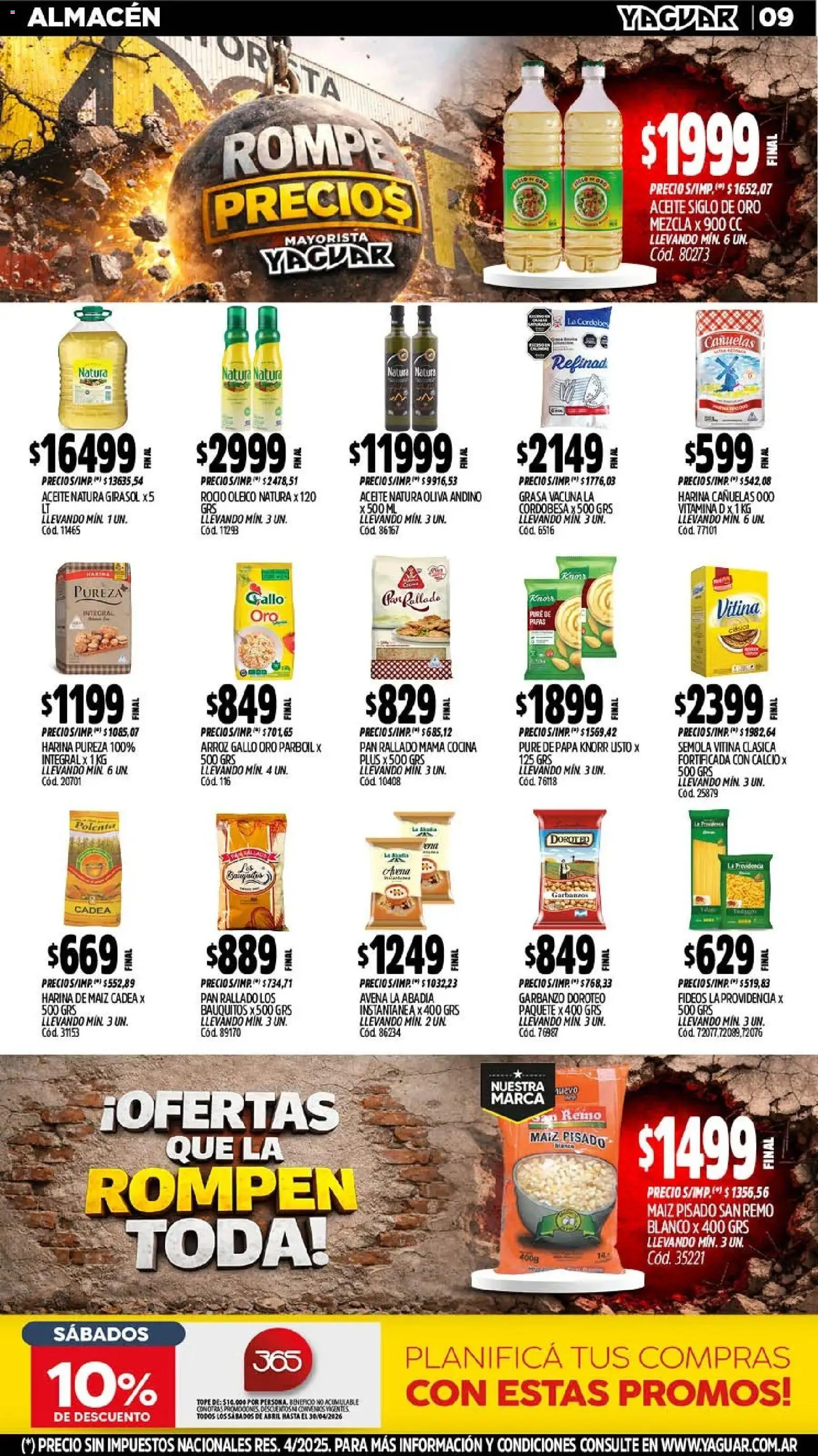 Yaguar - Oferta Semanal Mendoza │ válido desde el 20.04.2026 | Página: 9 | Productos: Cocina, Pan, Arroz, Fideos