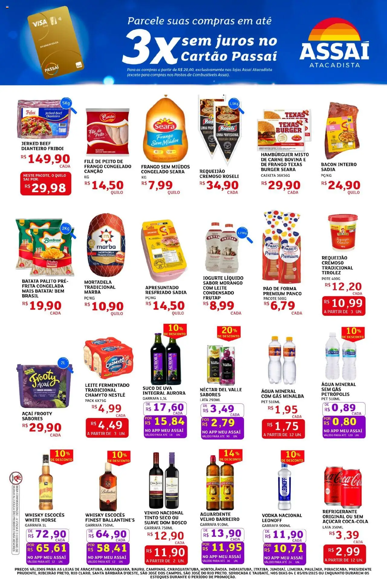 Assaí Atacadista Folheto - válido de 04.09.2025 | Página: 3 | Produtos: Suco, Mortadela, Carne, Açaí