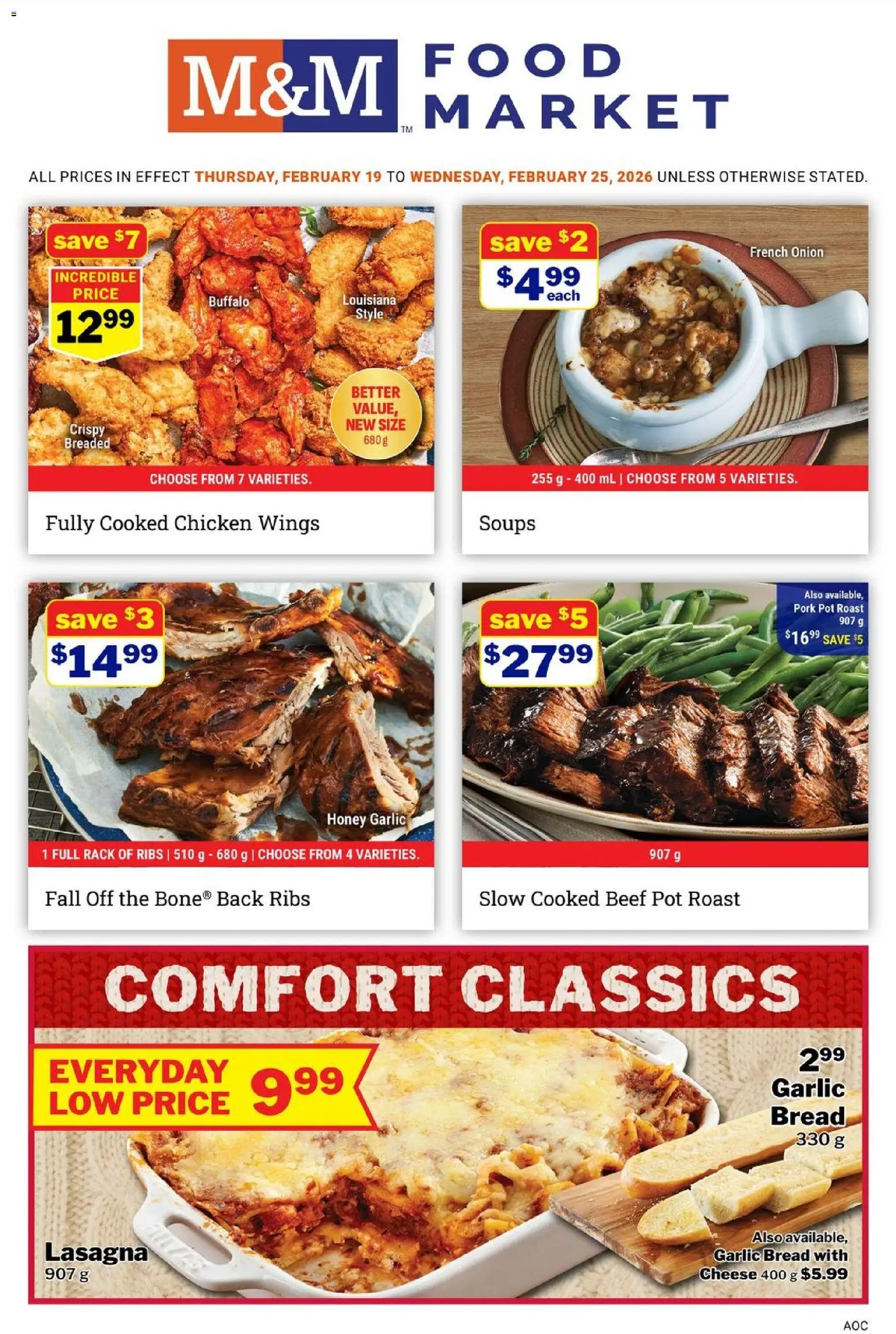M&M Food Market flyer valid from 19.02.2026 | Page: 1 | Products: Chicken wings, Cheese, Bread, Chicken