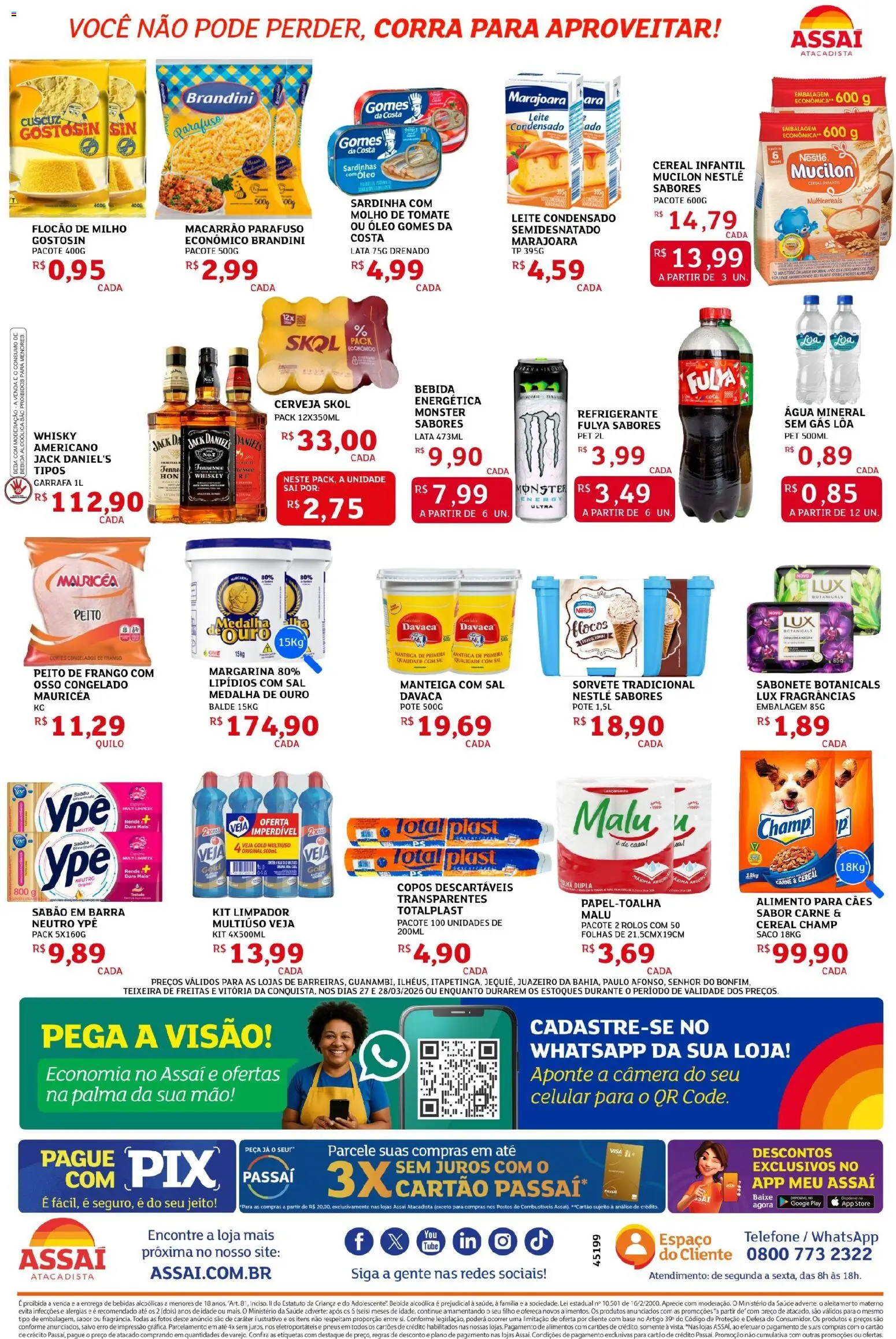 Assaí Atacadista Folheto - válido de 27.03.2026 | Página: 2 | Produtos: Leite, Refrigerante, Sal, Leite condensado