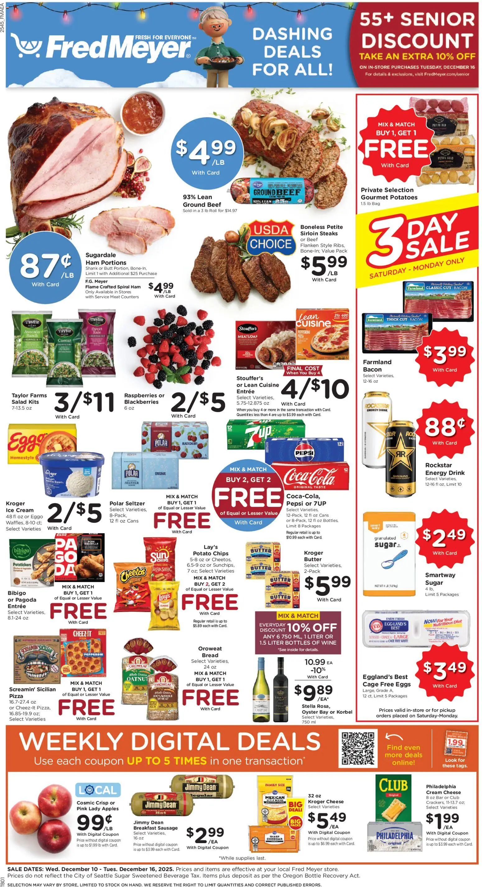 Fred Meyer Weekly Ad - valid from 10.12.2025 | Page: 1 | Products: Ham, Pizza, Apples, Beef