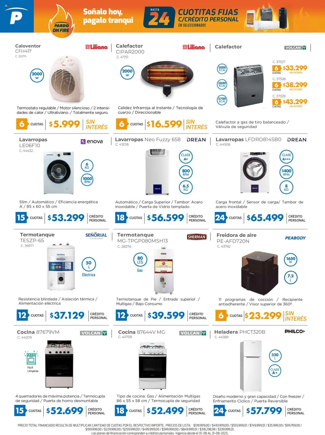 Pardo catálogo │ válido desde el 01.08.2025 | Página: 2 | Productos: Térmica, Lavarropas, Freidora de aire, Termotanque