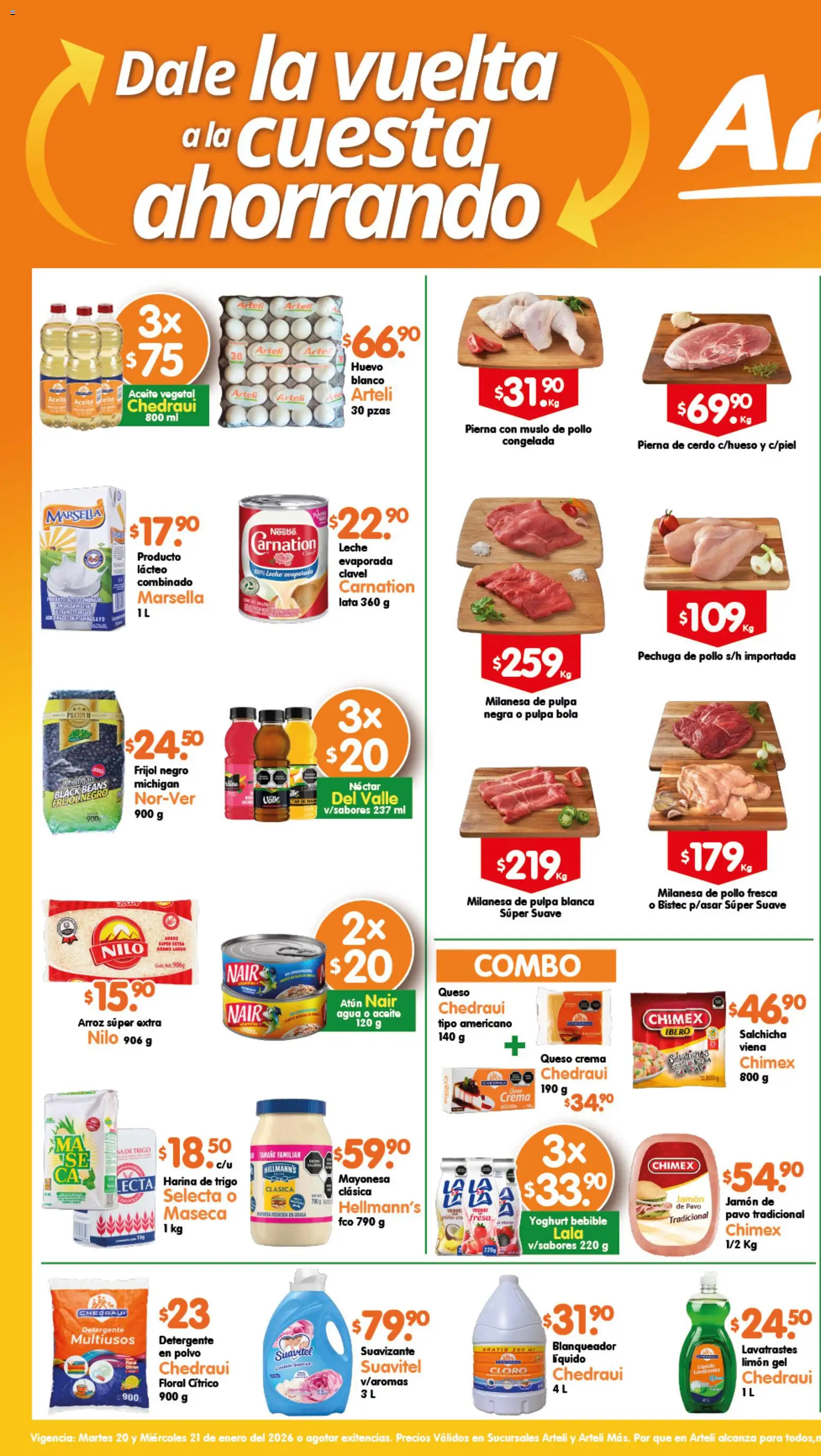 Nuevas ofertas de Arteli válidas en toda la República Mexicana desde el 20.01.2026. ¡Encuentra las mejores ofertas en Arteli folleto! | Página: 1 | Productos: Pollo, Salchicha, Limón, Jamón