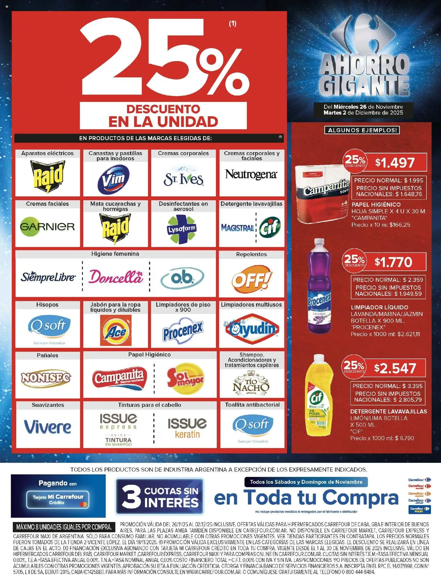 Carrefour ofertas │ válido desde el 26.11.2025 | Página: 11 | Productos: Papel higiénico, Lavavajillas, Shampoo, Pañales