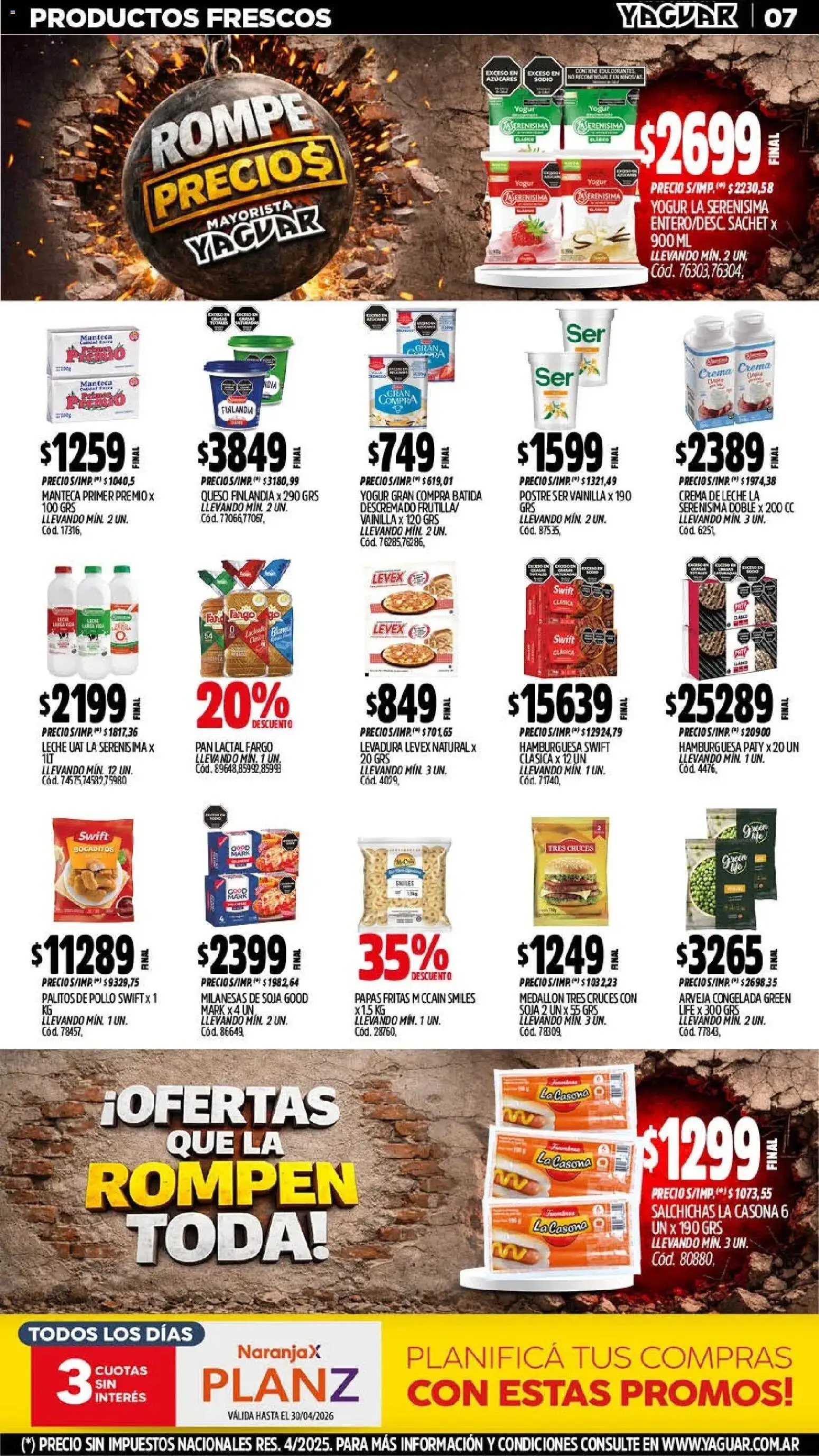 Yaguar - Oferta Semanal Jujuy │ válido desde el 13.04.2026 | Página: 7 | Productos: Crema de leche, Queso, Yogur, Pan