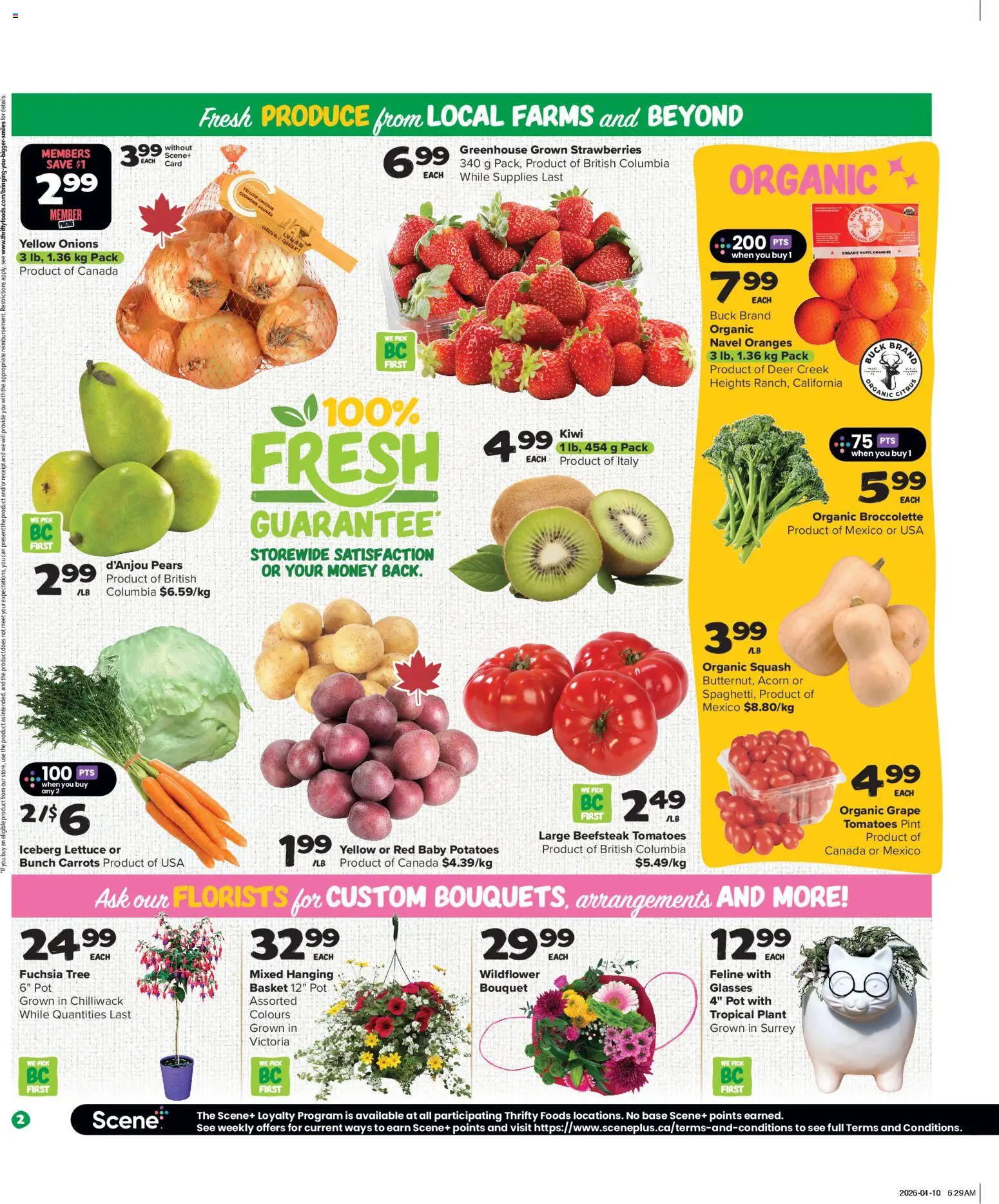 Thrifty Foods flyer valid from 23.04.2026 | Page: 3 | Products: Strawberries, Kiwi, Glasses, Basket