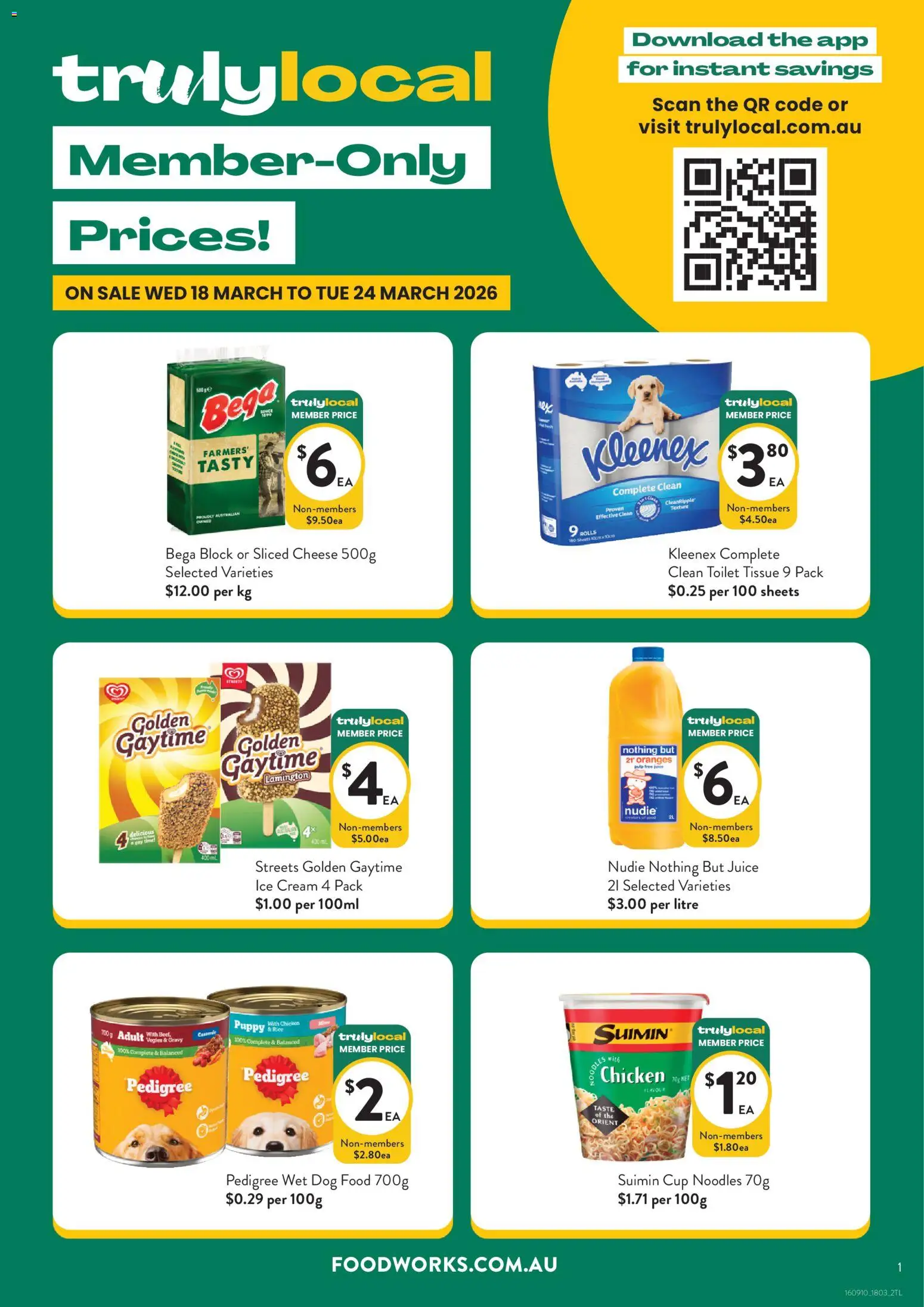 Foodworks catalogue - valid from 18.03.2026 | Page: 1 | Products: Toilet, Cheese, Juice, Chicken
