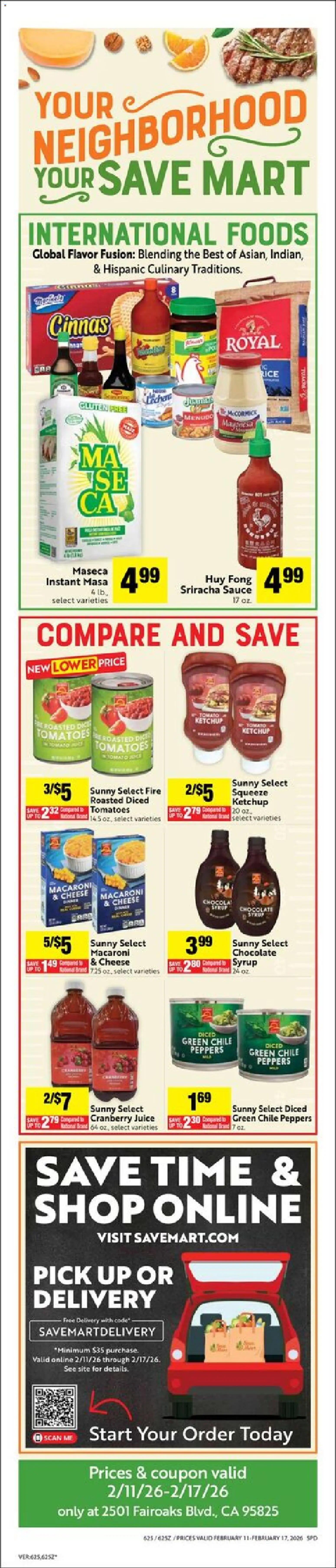 Save Mart Weekly Ad - valid from 11.02.2026 | Page: 7 | Products: Cheese, Chocolate, Juice, Ketchup
