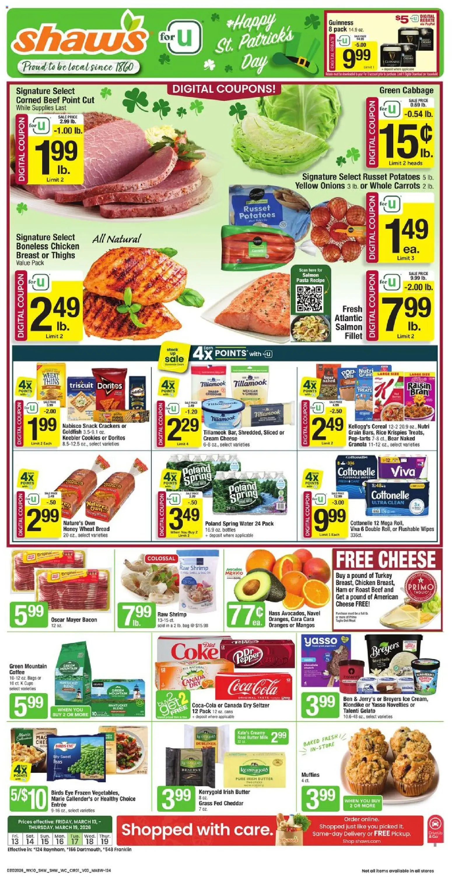 Shaw's Weekly Ad - MA - valid from 13.03.2026 | Page: 1 | Products: Cheese, Beef, Pasta, Pepper
