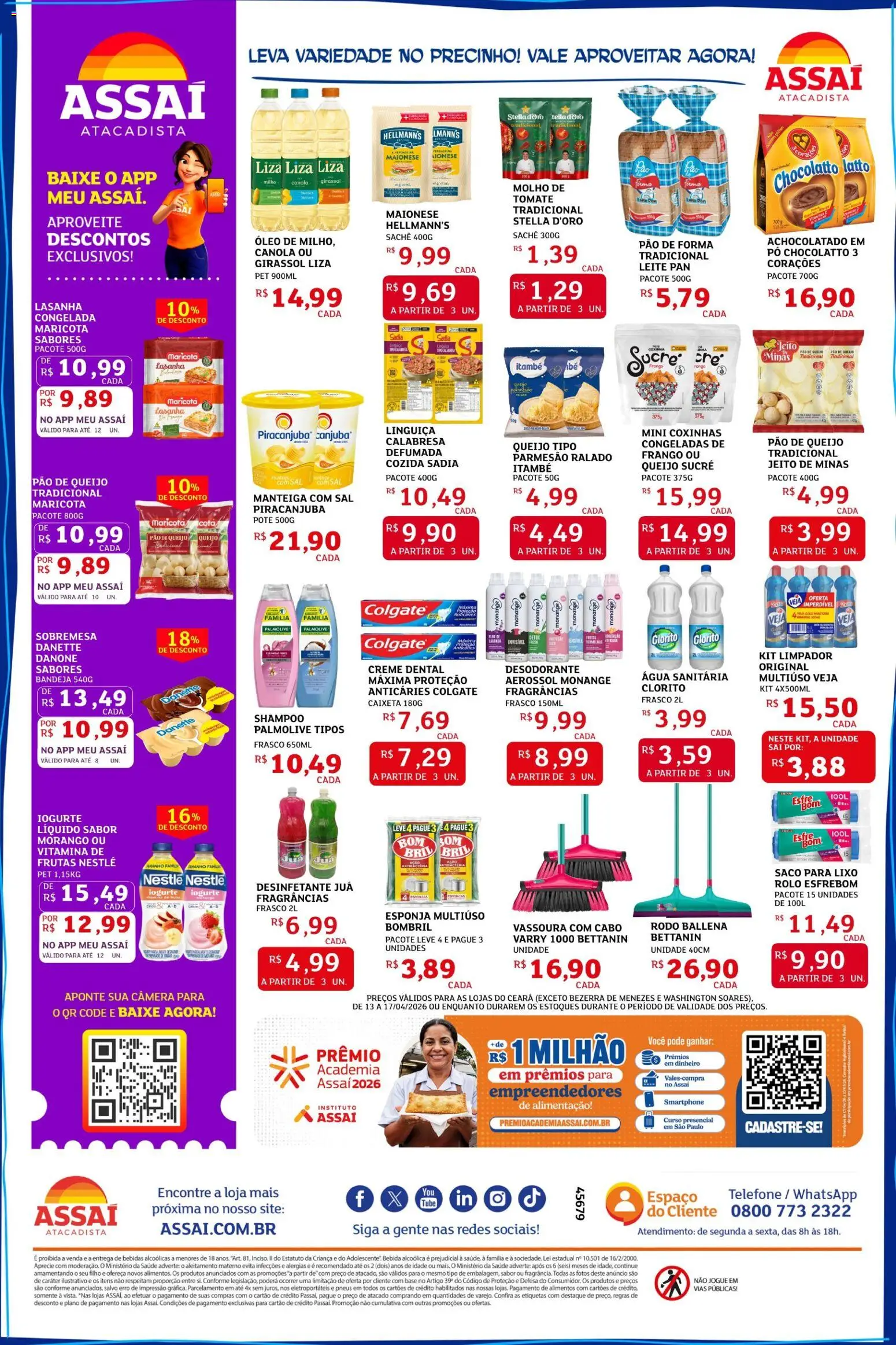 Assaí Atacadista Folheto - válido de 13.04.2026 | Página: 2 | Produtos: Achocolatado, Pão, Smartphone, Vassoura