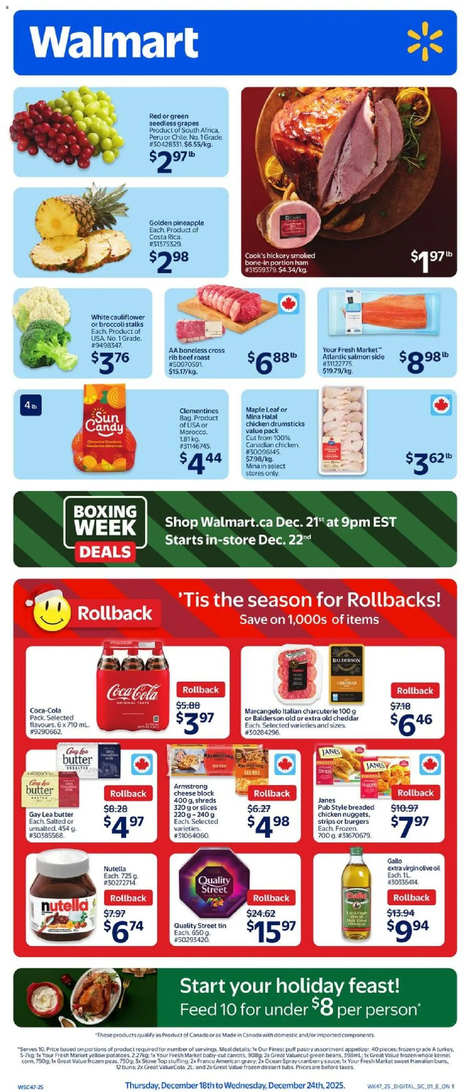 Walmart flyer valid from 18.12.2025 | Page: 1 | Products: Beef, Butter, Cheese, Chicken