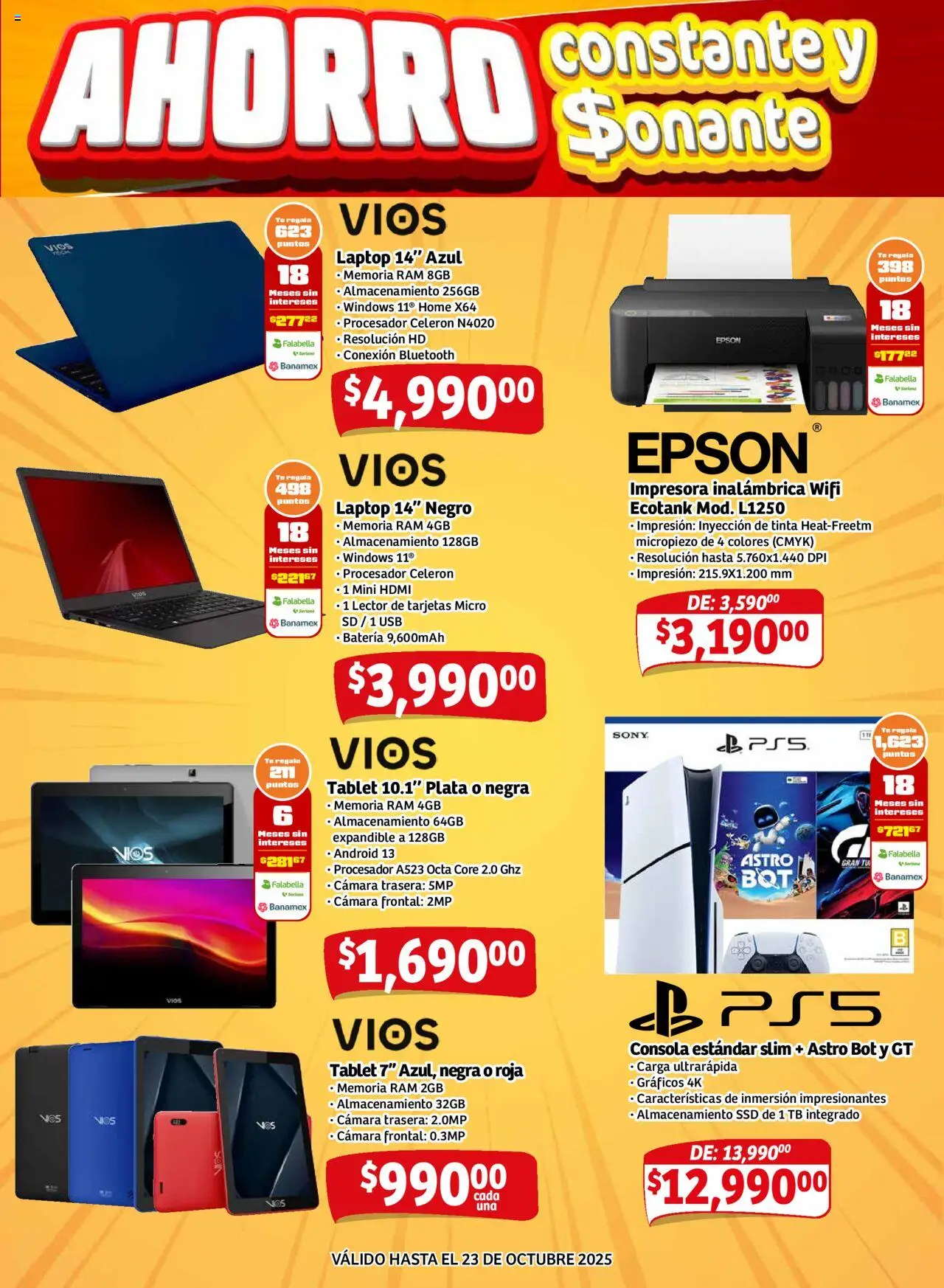 Nuevas ofertas de Soriana válidas en toda la República Mexicana desde el 16.10.2025. ¡Encuentra las mejores ofertas en Soriana - Pesito Valedor Mercado: Chih, Coah, Dur, NL, SLP, Tamps, Zac! | Página: 23 | Productos: Tablet, Cámara, Té, Batería