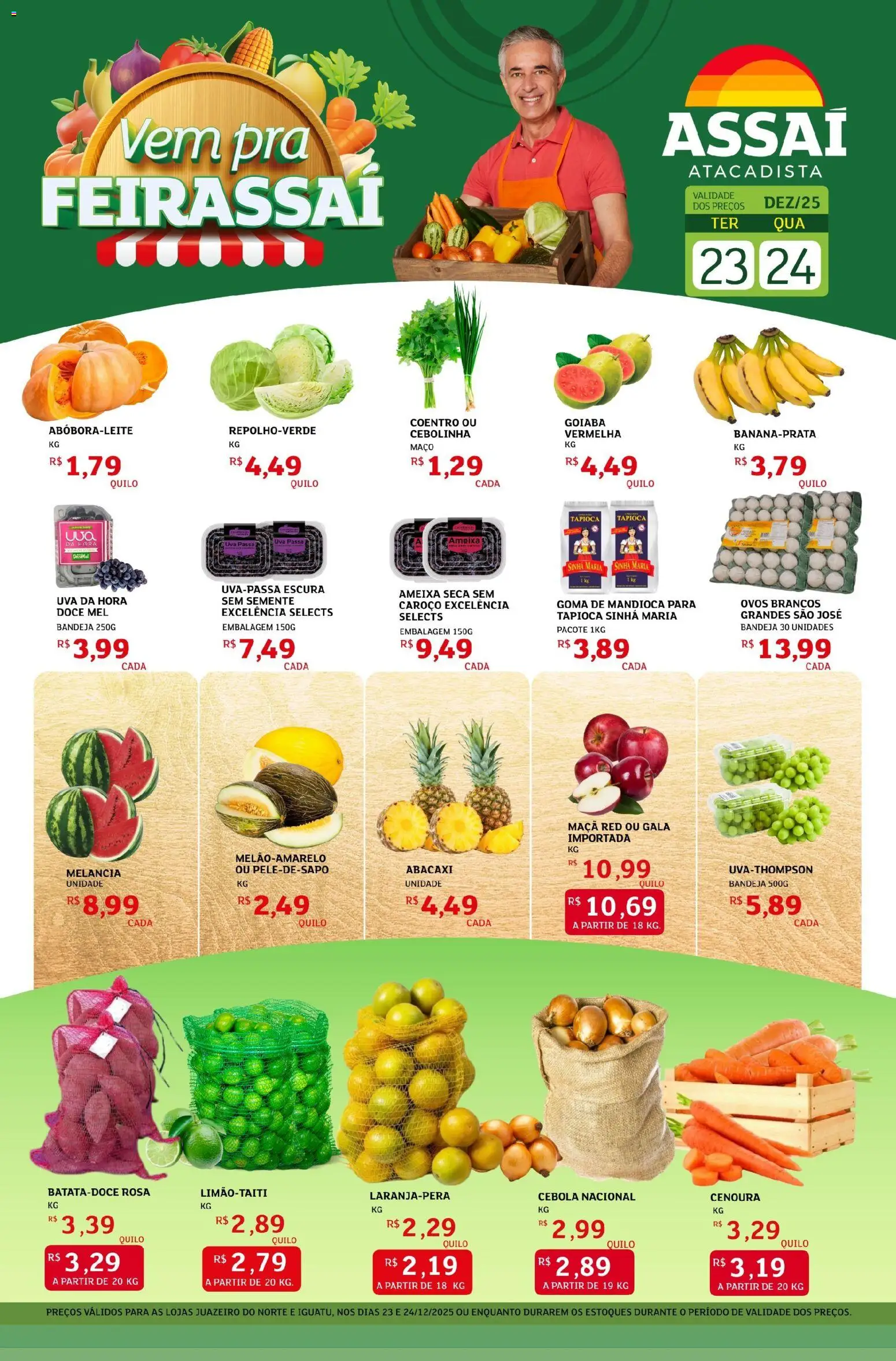 Assaí Atacadista Folheto - válido de 23.12.2025 | Página: 1 | Produtos: Cebola, Tapioca, Ovos, Uva passa