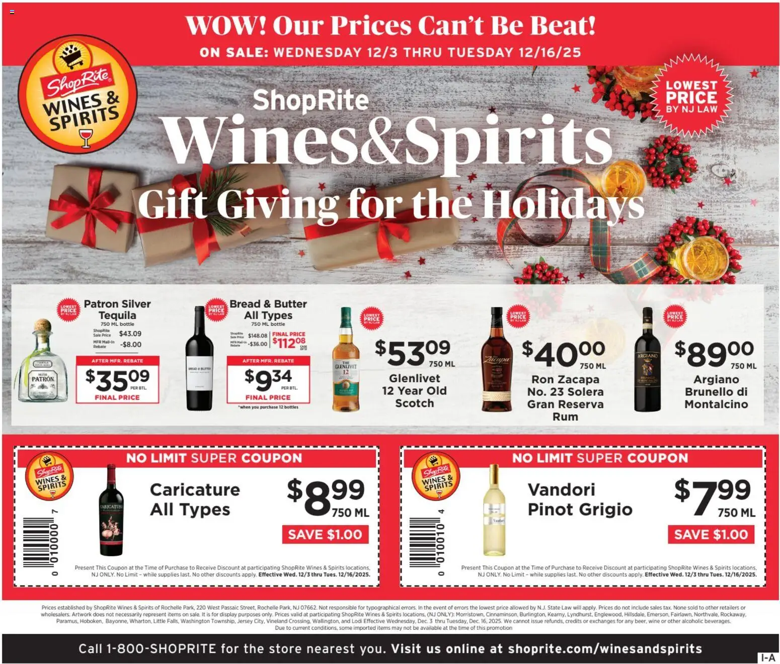 ShopRite Wine & Spirits - valid from 03.12.2025 | Page: 1 | Products: Butter, Bread, Wine