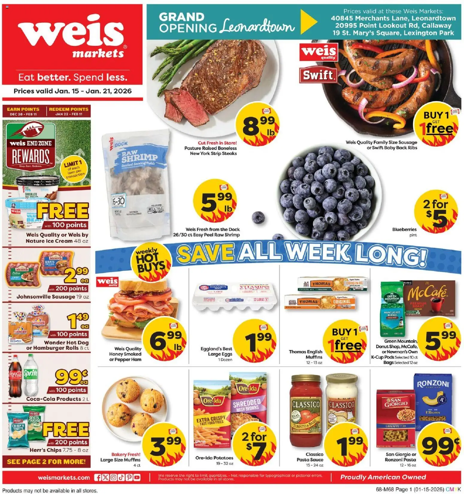 Weis Weekly Ad - valid from 15.01.2026 | Page: 1 | Products: Chocolate, Pasta, Sauce, Pepper