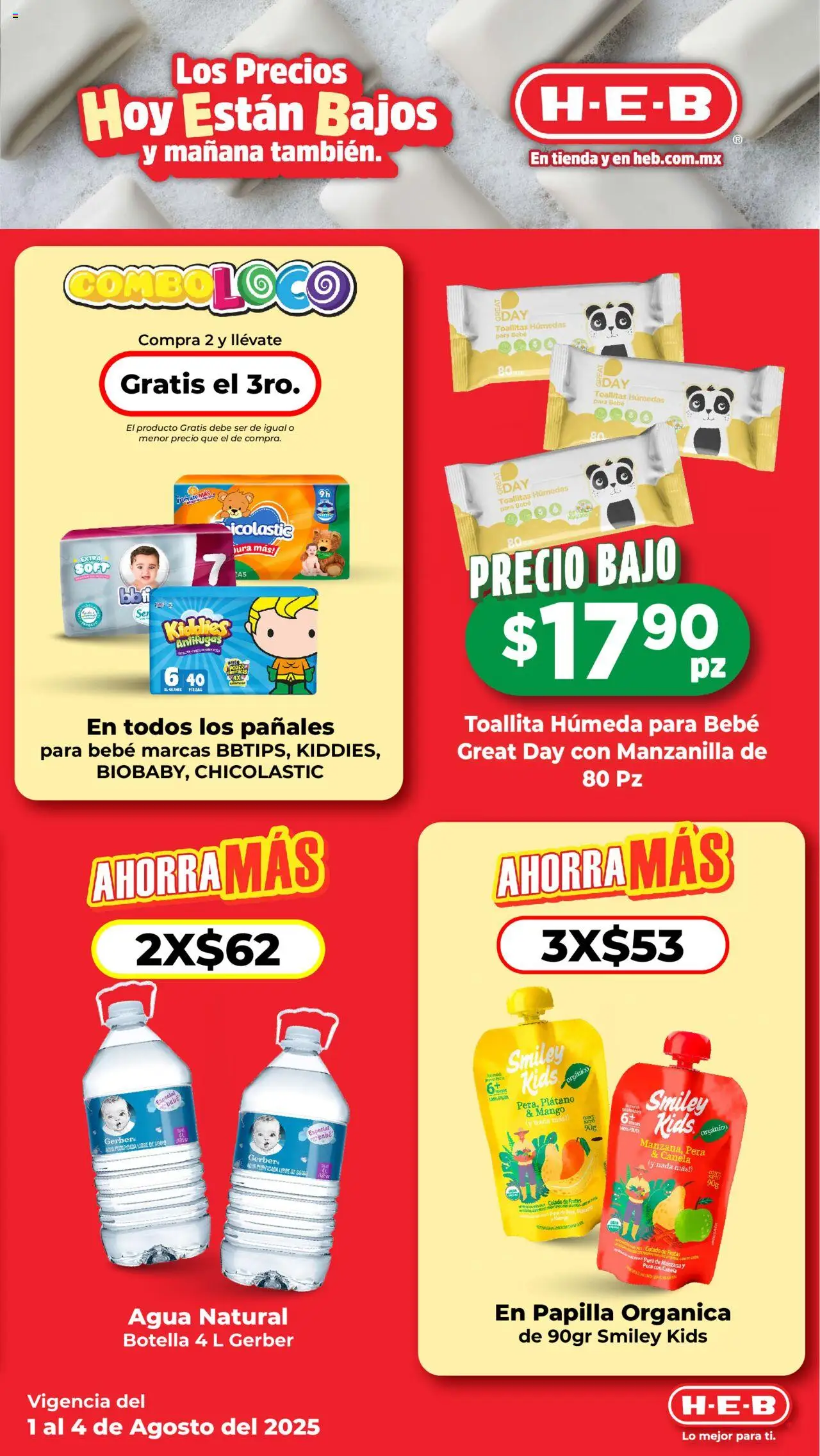 Nuevas ofertas de H-E-B válidas en toda la República Mexicana desde el 01.08.2025. ¡Encuentra las mejores ofertas en H-E-B - Folleto! | Página: 11 | Productos: Pera, Toallitas húmedas, Mango, Botella