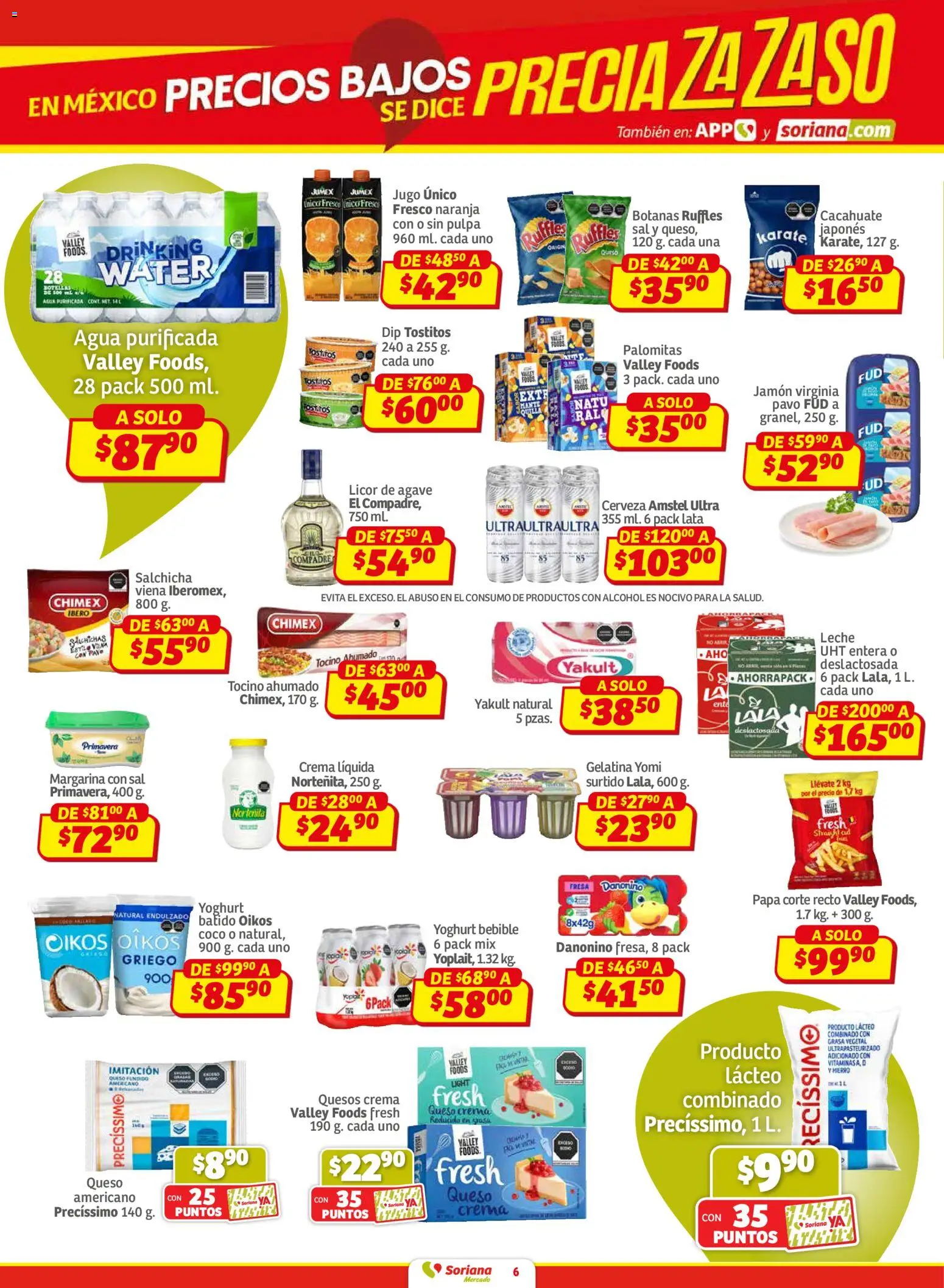Nuevas ofertas de Soriana válidas en toda la República Mexicana desde el 15.01.2026. ¡Encuentra las mejores ofertas en Soriana - Pesito Valedor Mercado: Chih, Coah, Dur, NL, SLP, Tamps, Zac! | Página: 6 | Productos: Salchicha, Crema, Leche, Margarina