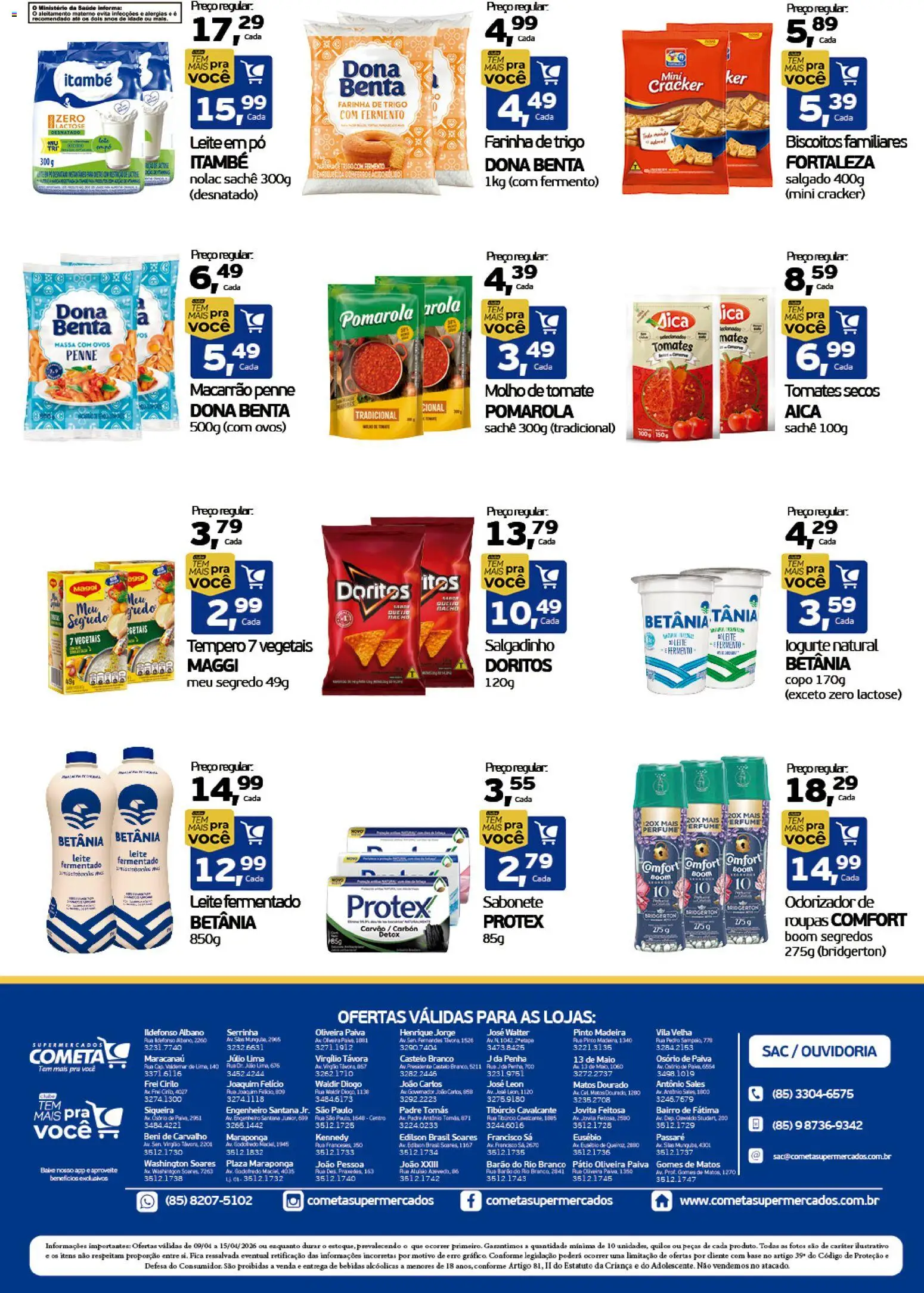 Cometa Supermercados Folheto - válido de 09.04.2026 | Página: 2 | Produtos: Molho de tomate, Tomates, Massa, Leite fermentado