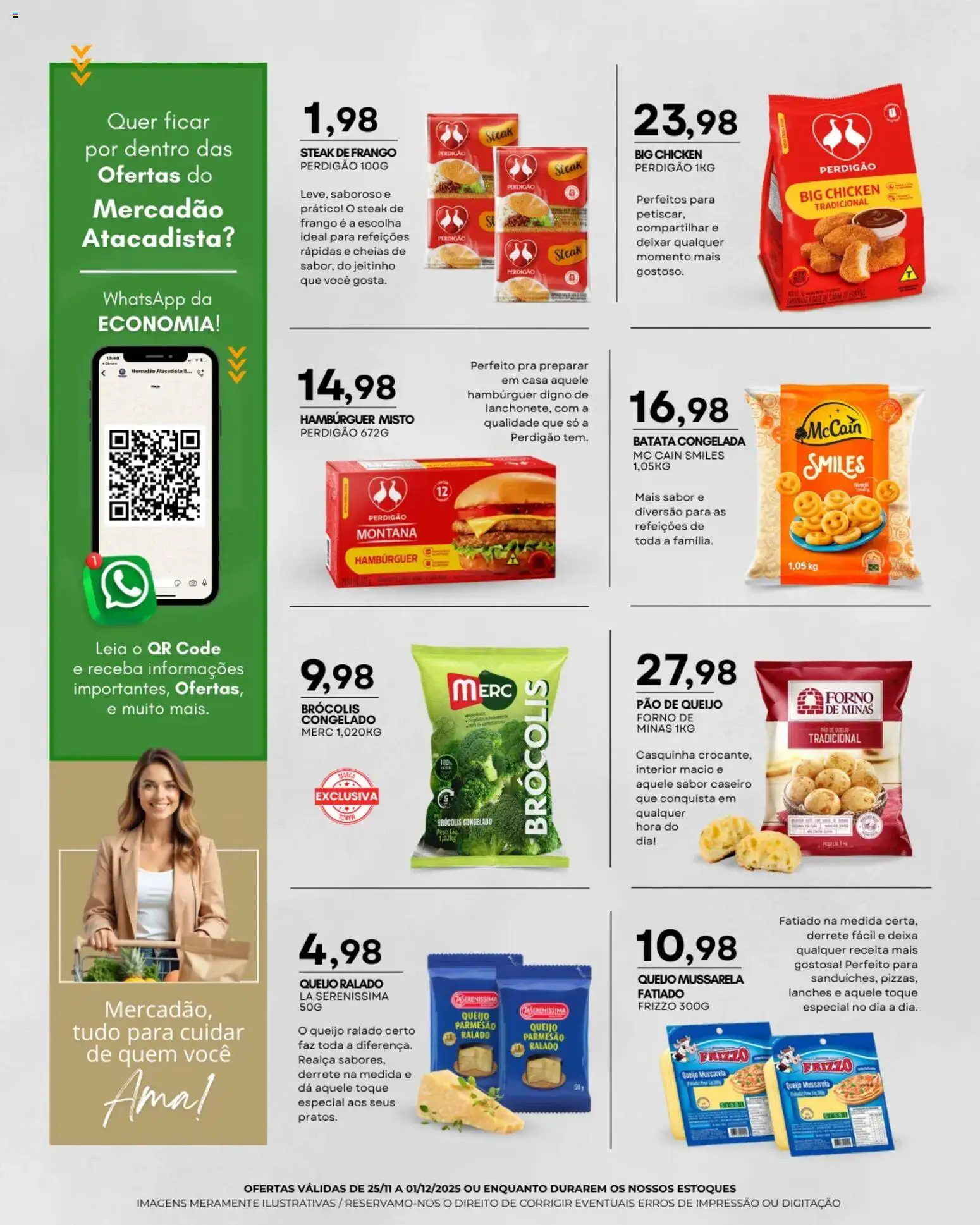 Mercadão Atacadista Folheto - válido de 25.11.2025 | Página: 3 | Produtos: Hambúrguer, Batata, Frango, Pão de queijo