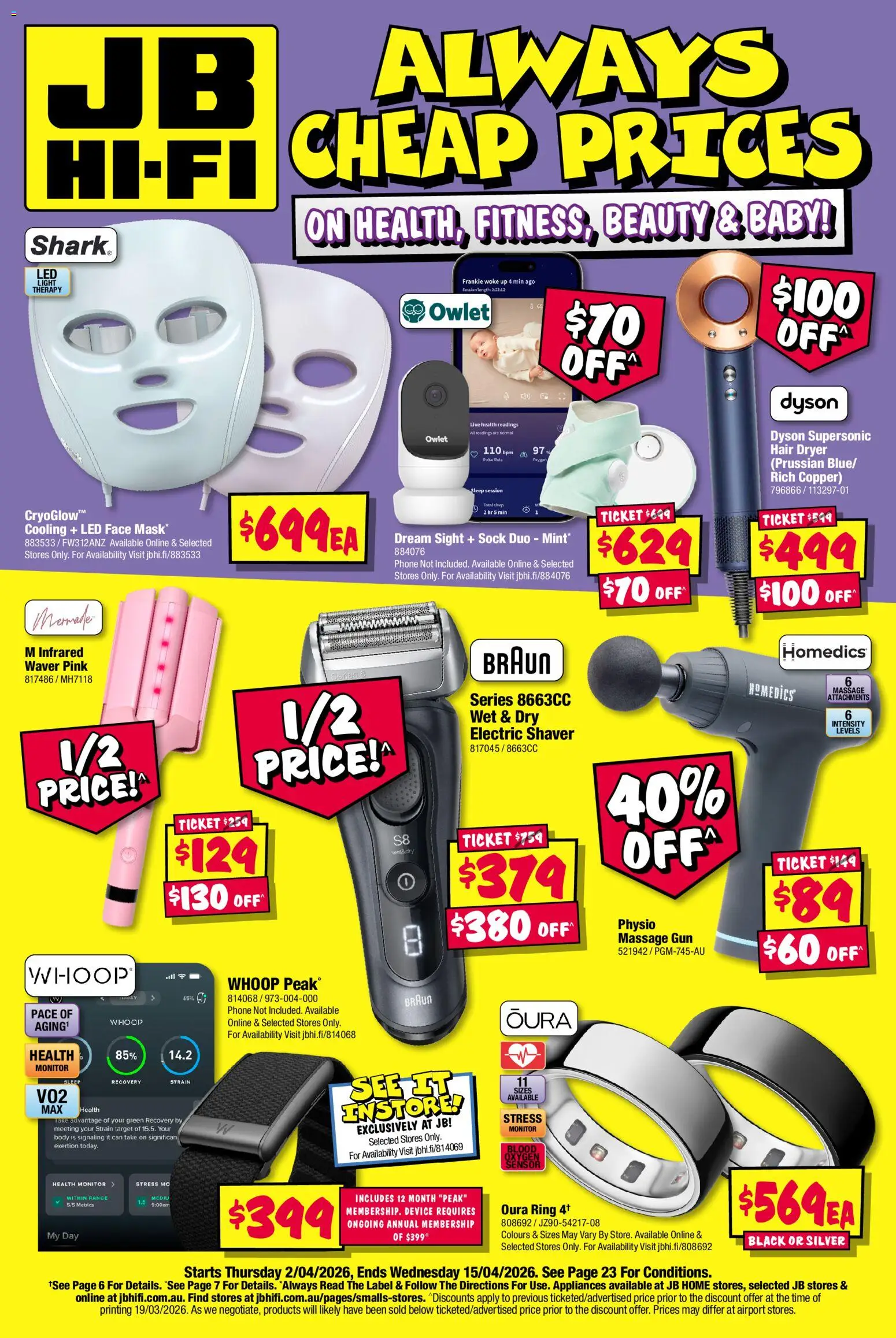 JB Hi-Fi catalogue - valid from 02.04.2026 | Page: 1 | Products: Phone, Dryer, Electric shaver, Hair dryer