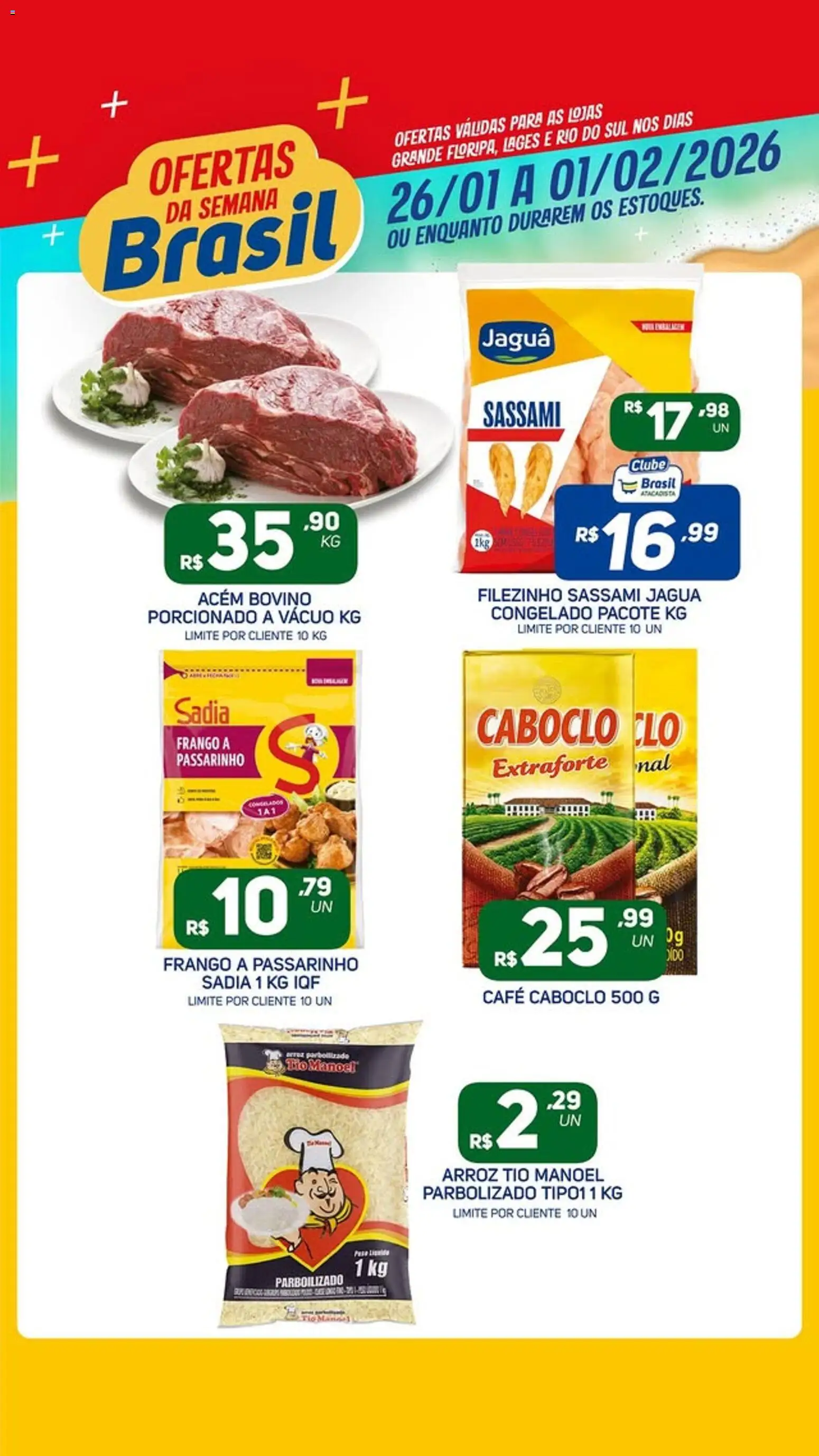 Brasil Atacadista Folheto - válido de 26.01.2026 | Página: 1 | Produtos: Acém, Café, Arroz, Frango