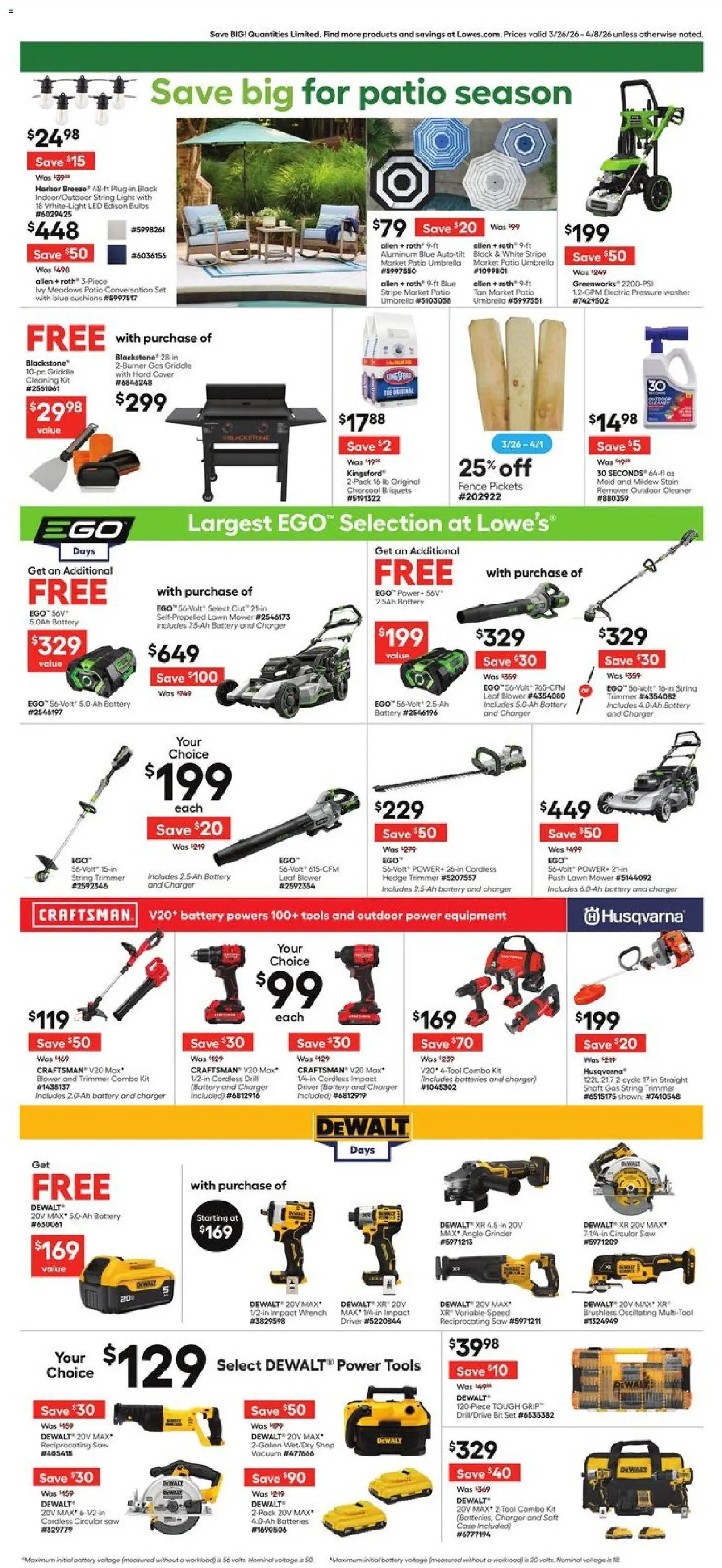 Lowe's Weekly Ad - valid from 26.03.2026 | Page: 3 | Products: Trimmer, Mower, Angle Grinder, Washer
