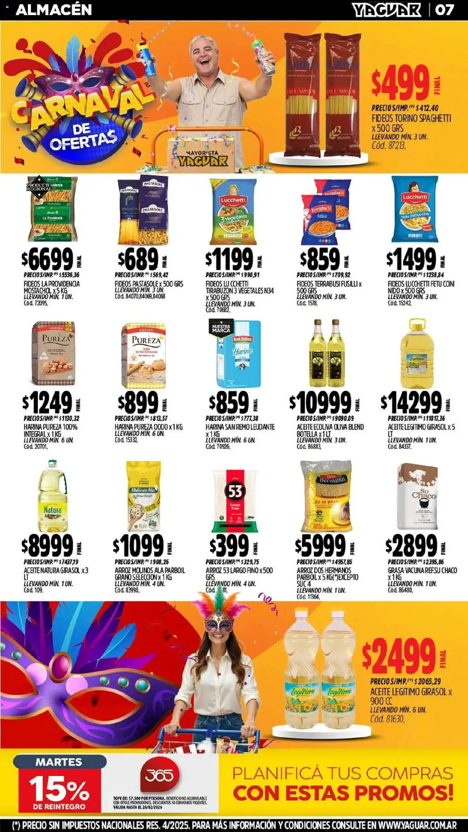 Yaguar - Oferta Semanal Chaco │ válido desde el 09.02.2026 | Página: 7 | Productos: Botella, Harina, Aceite, Fideos